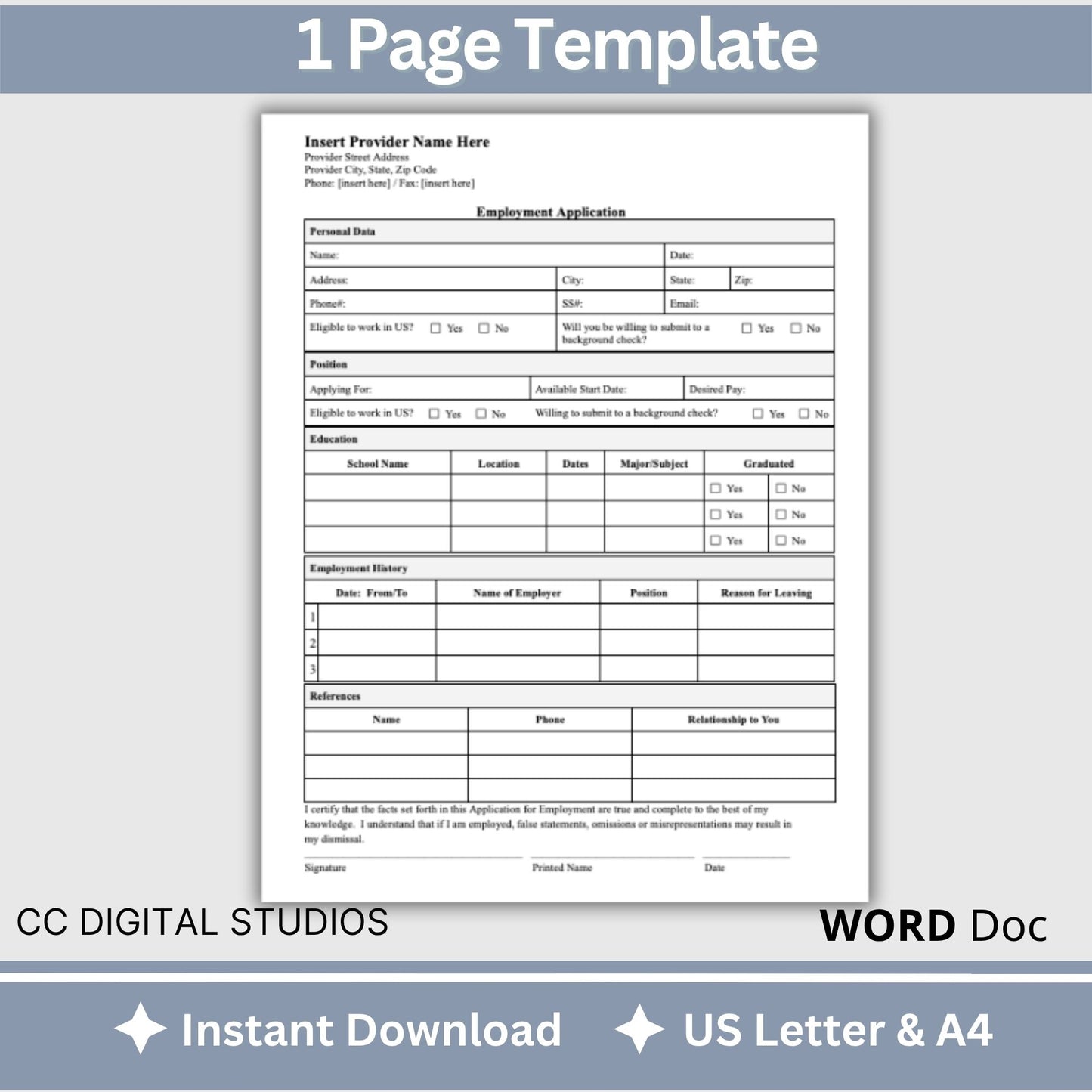 Employee Application Template - WORD DOC