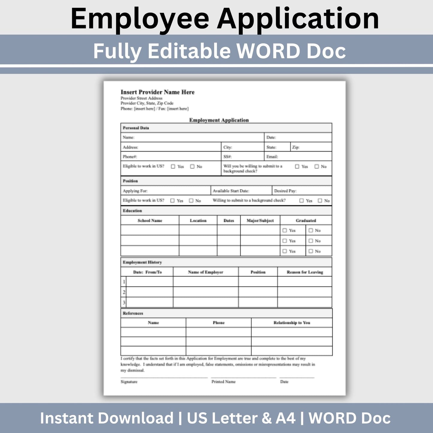 Employee Application Template - WORD DOC