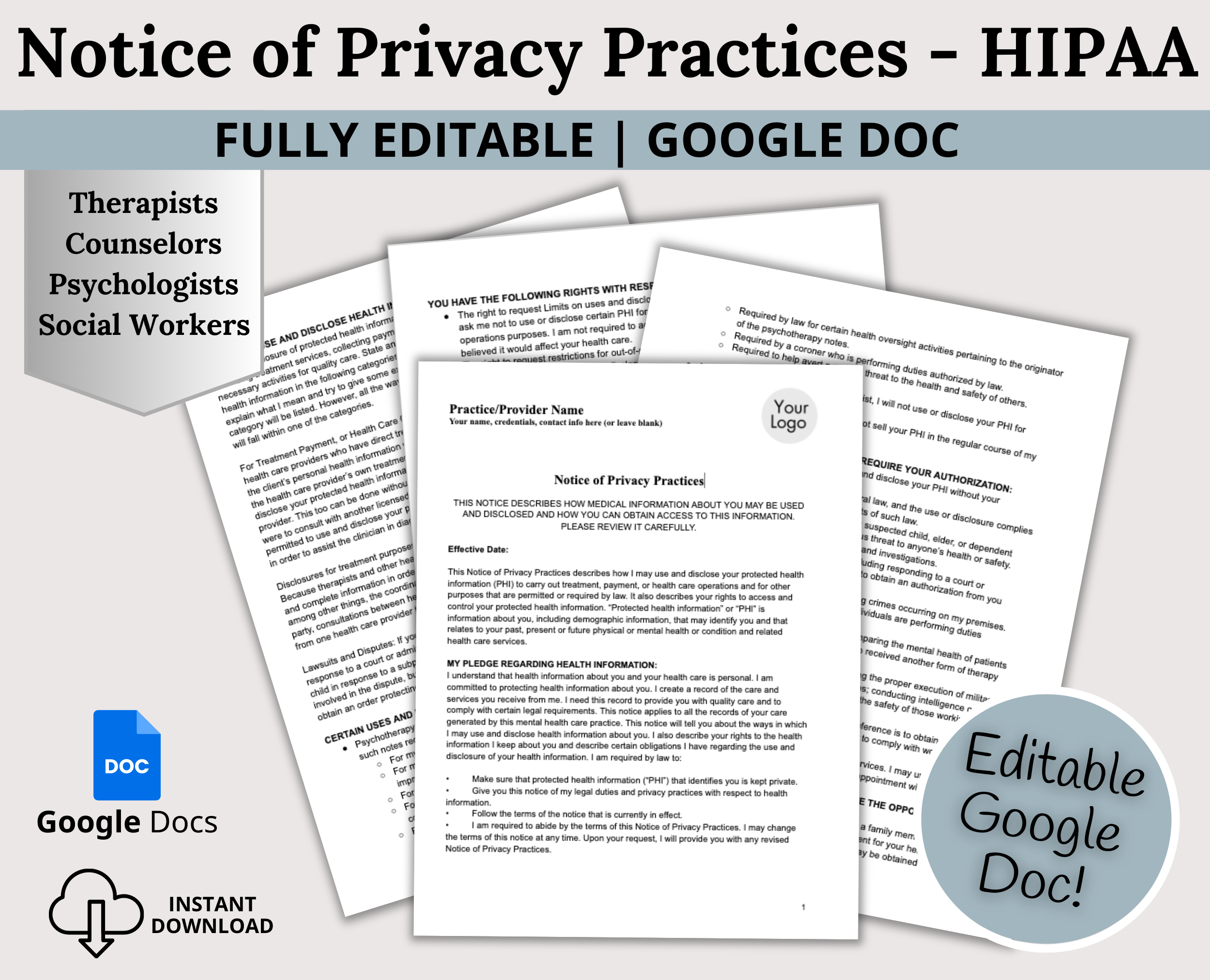 Notice of Privacy Practices HIPAA Template for Mental Health Profess Notice of Privacy Practices HIPAA Template for Mental Health Profess