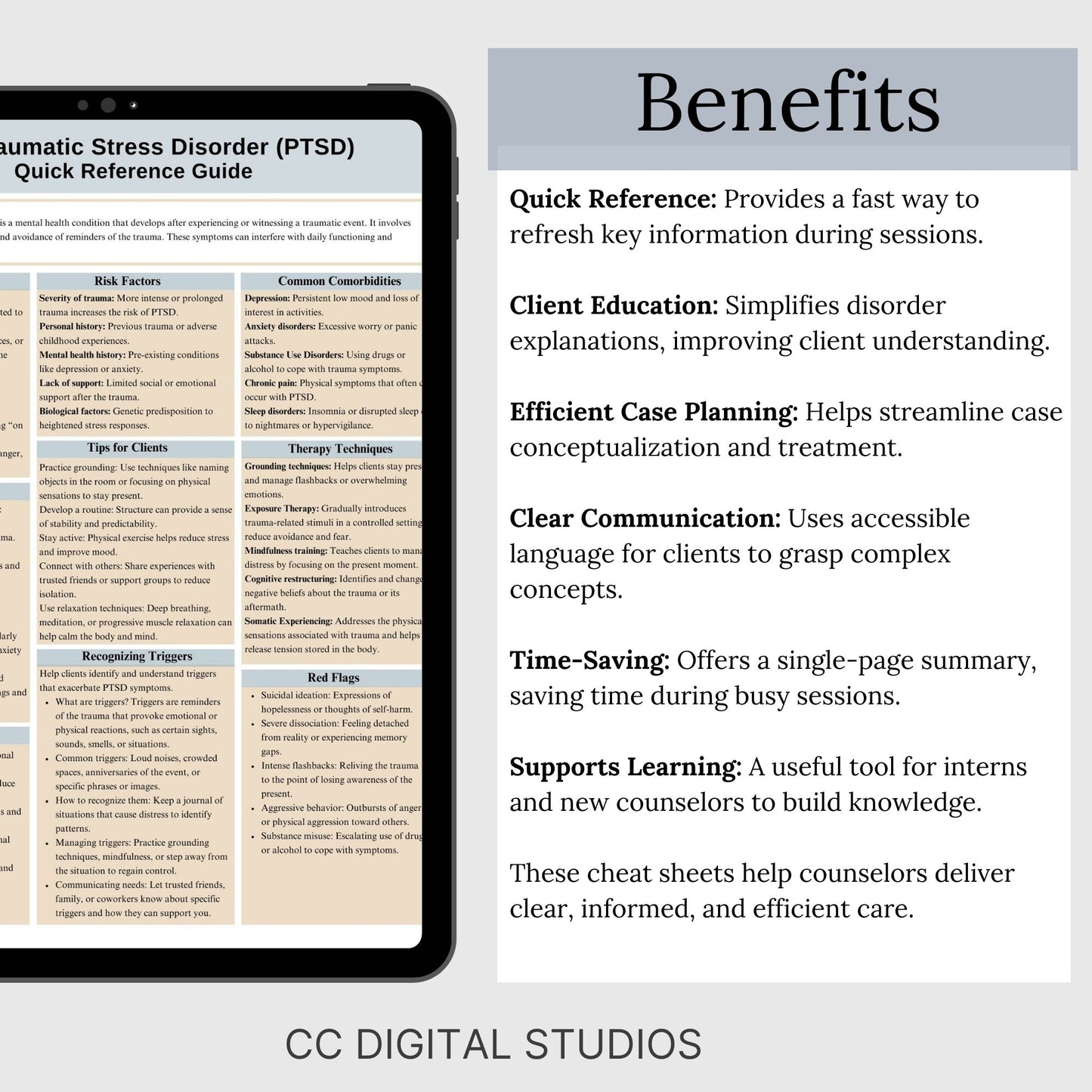 PTSD Cheat Sheet, 2 IN 1 Psychoeducation for Client and Cheat Sheet for Counselors