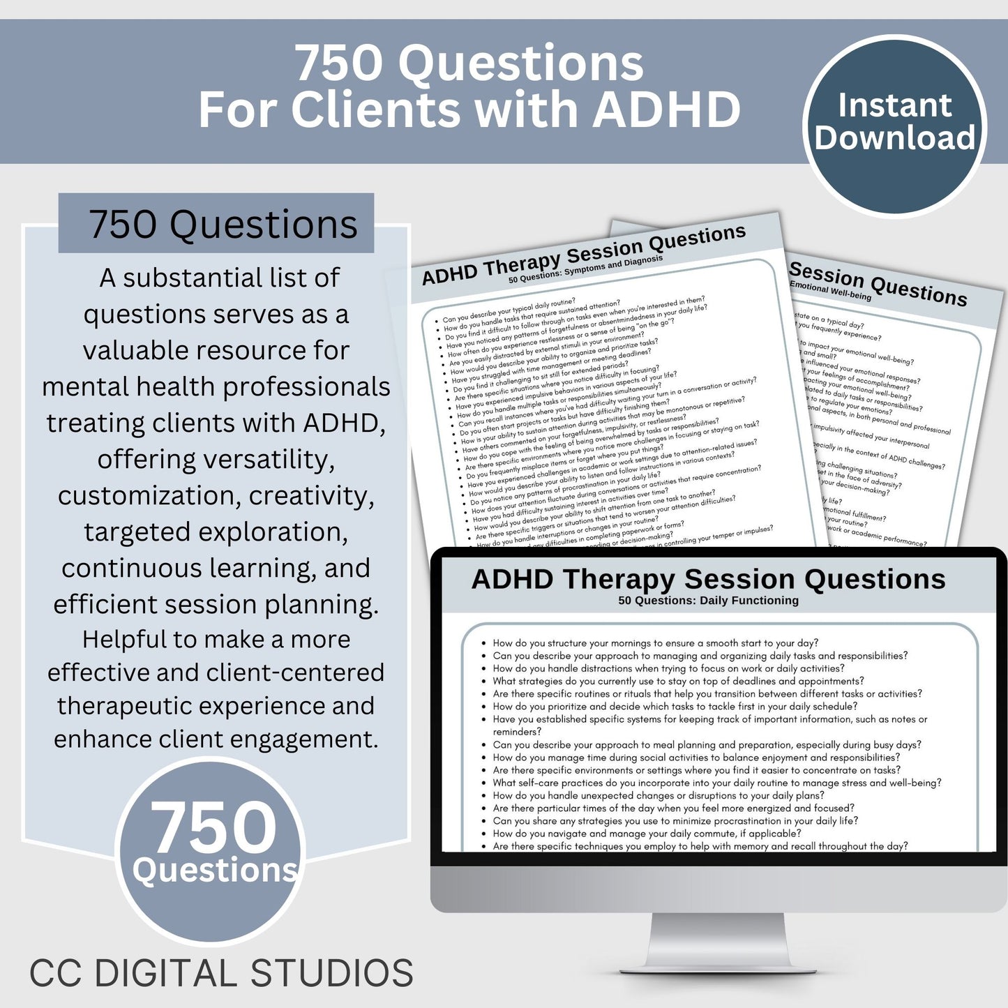 A collection of 750 questions, along with essential tips for therapist to provide their clients and do's and don'ts, this resource is a valuable addition to any therapist's office. Helpful reference sheets for school counselors social workers