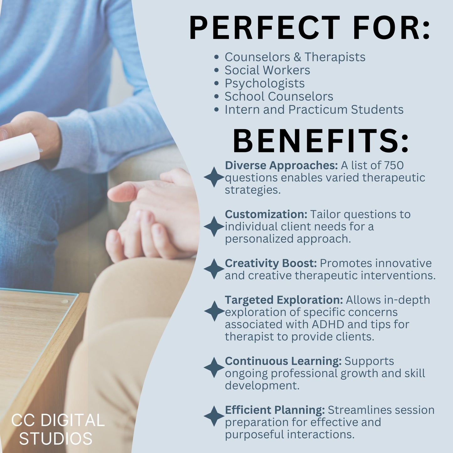 A collection of 750 questions, along with essential tips for therapist to provide their clients and do's and don'ts, this resource is a valuable addition to any therapist's office. Helpful reference sheets for school counselors social workers
