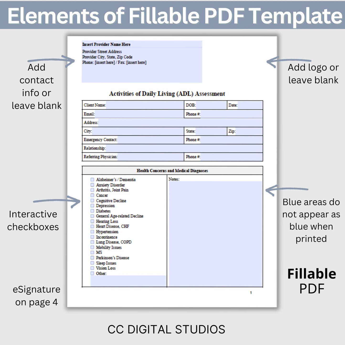 Activities of Daily Living Report Sheet - Fillable PDF