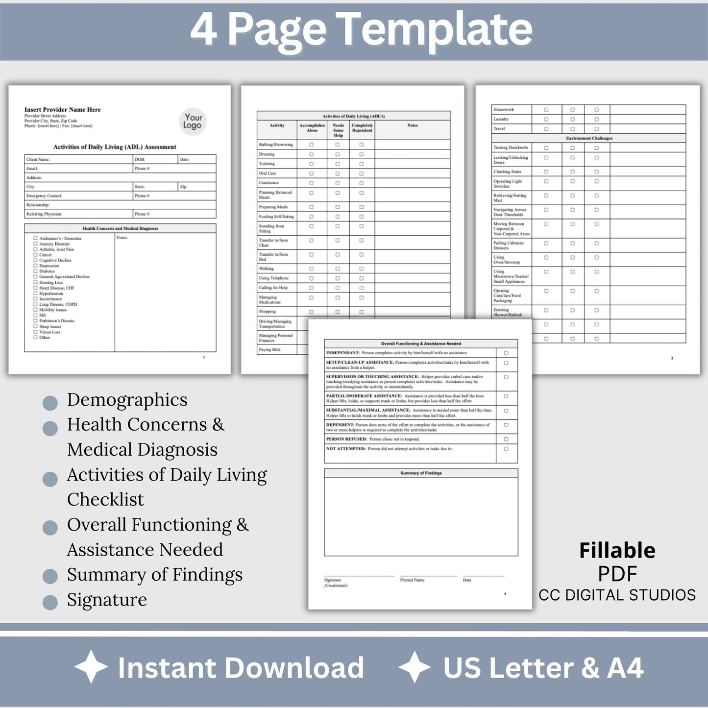 Activities of Daily Living Report Sheet - Fillable PDF
