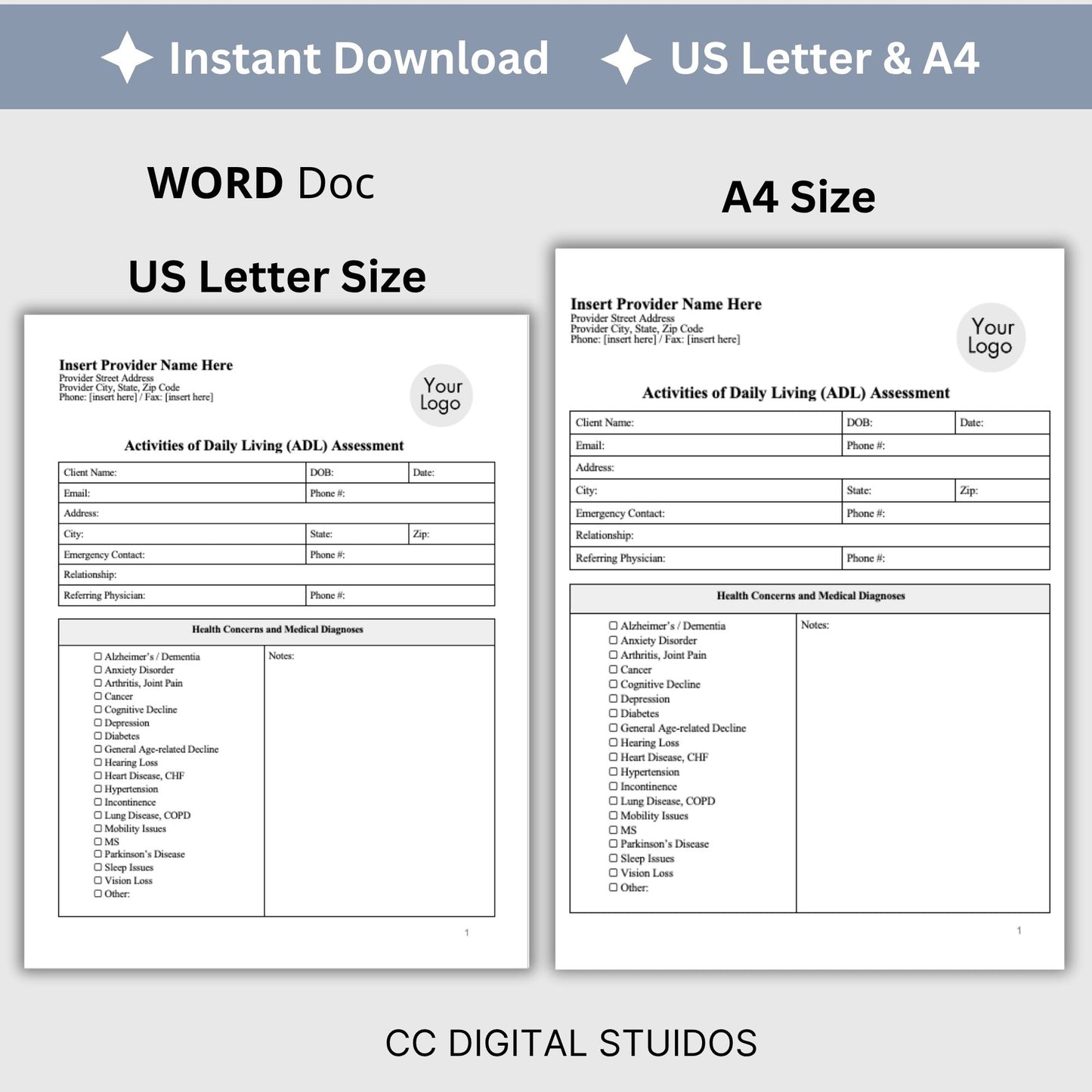 Activities of Daily Living Report Sheet - WORD DOC