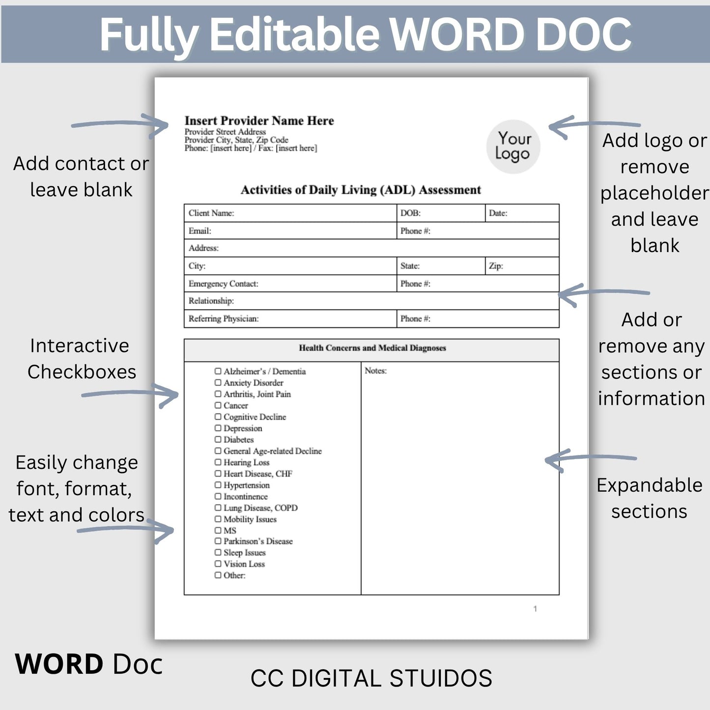 Activities of Daily Living Report Sheet - WORD DOC