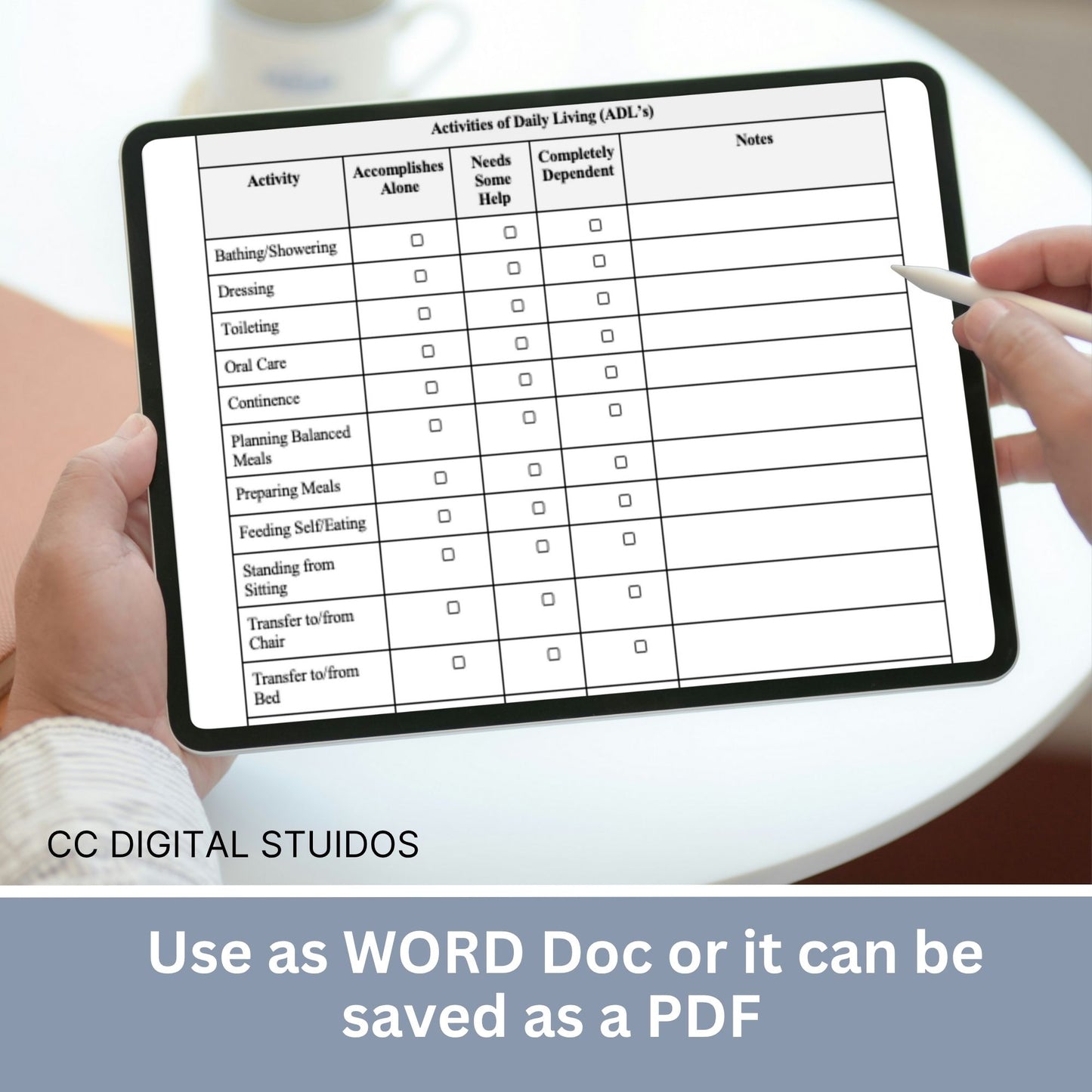 Activities of Daily Living Report Sheet - WORD DOC