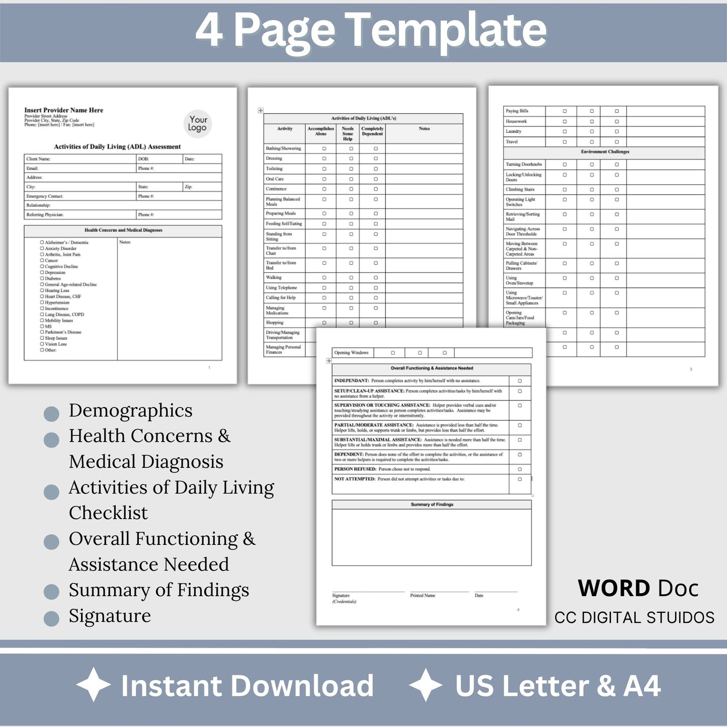 Activities of Daily Living Report Sheet - WORD DOC