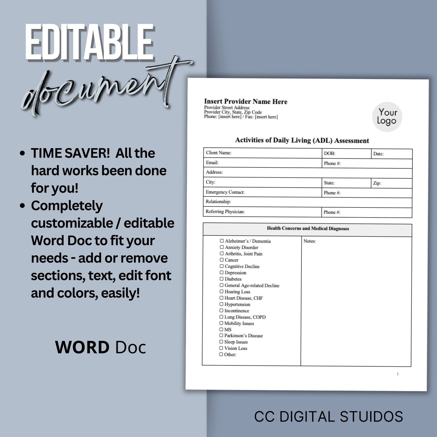 Activities of Daily Living Report Sheet - WORD DOC