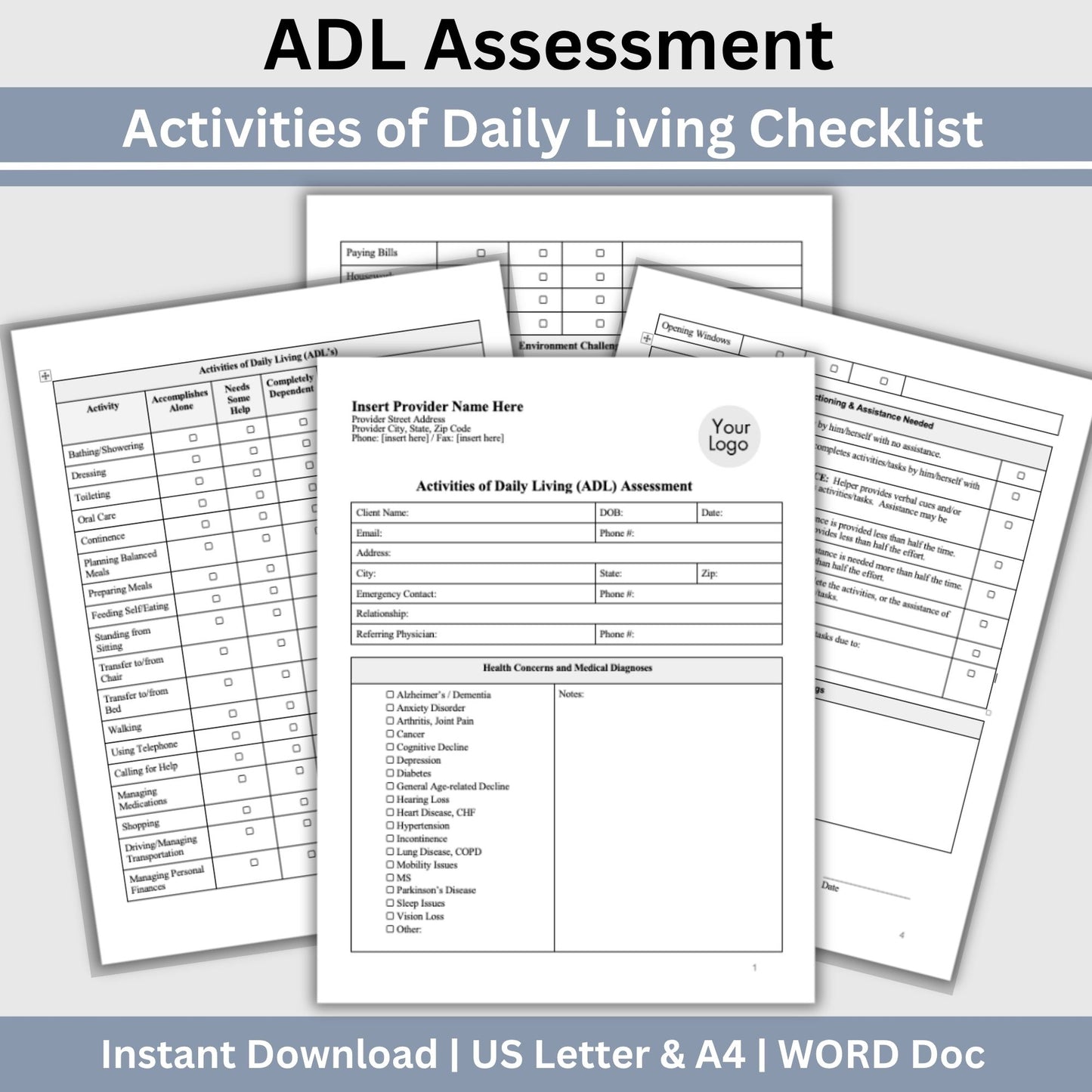 Activities of Daily Living Report Sheet - WORD DOC