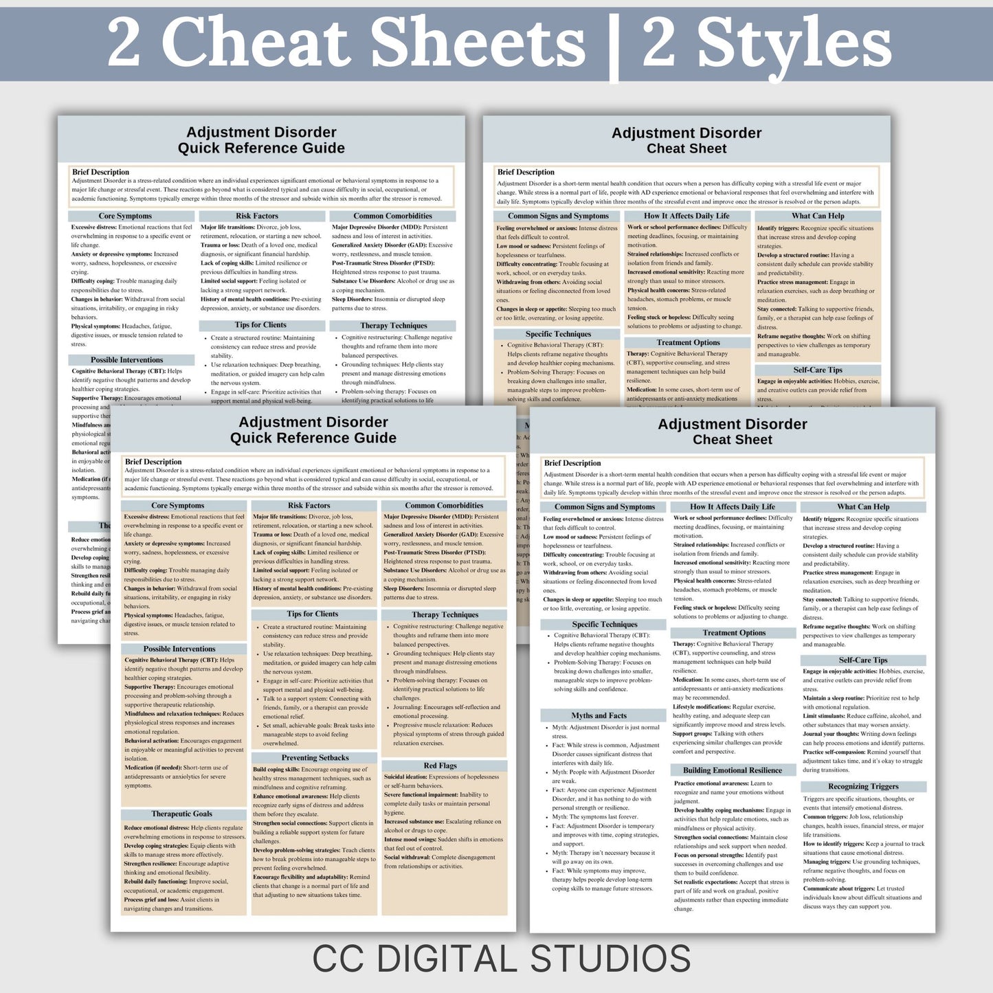 Adjustment Disorder Therapy Cheat Sheet: 2 IN 1 Psychoeducation for Client and Cheat Sheet for Counselors