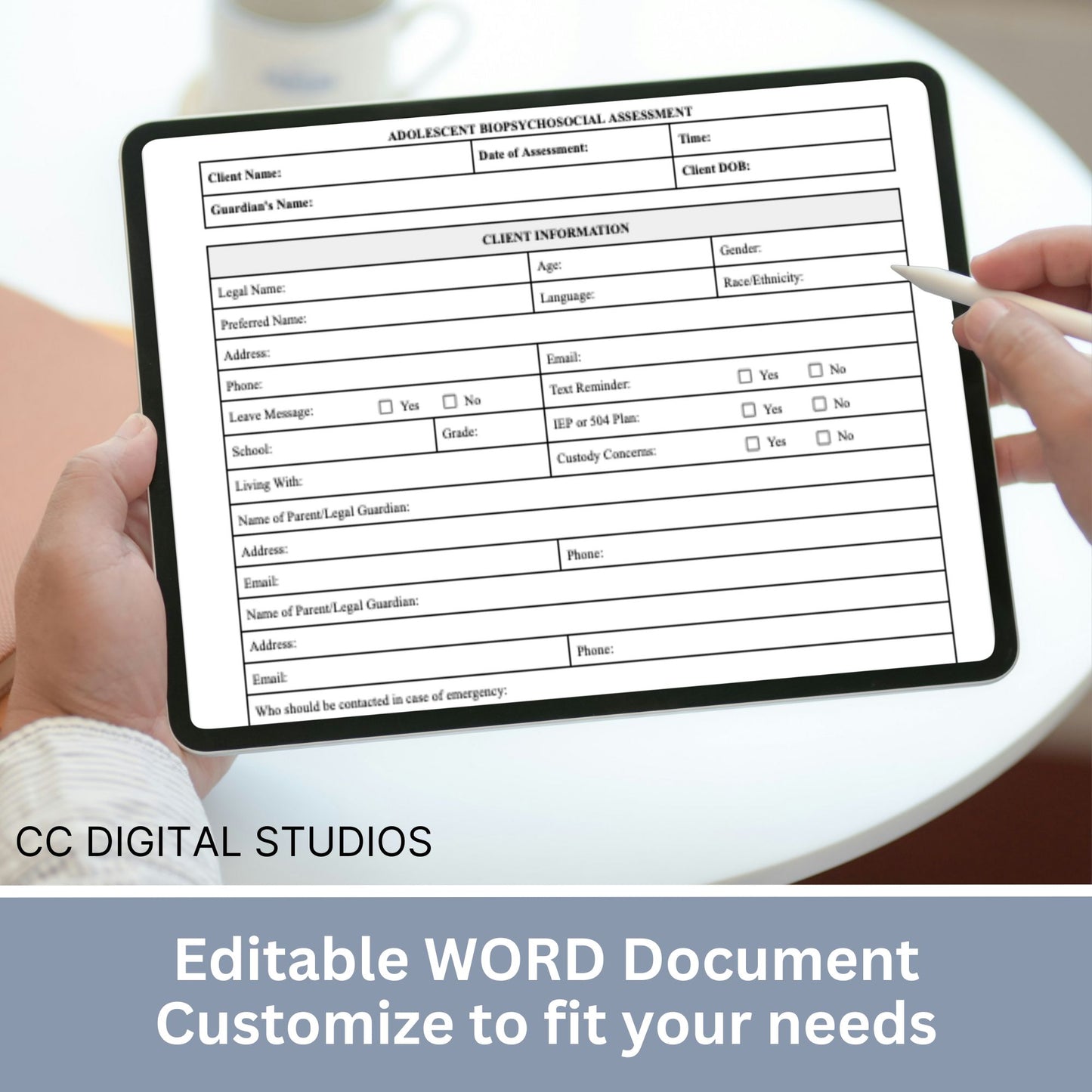 15-page comprehensive biopsychosocial editable WORD Doc template! Perfect for therapists, school psychologists, and professionals in psychology fields. Streamlining your therapist office, therapy notes, psychology, therapy tool, therapy resource