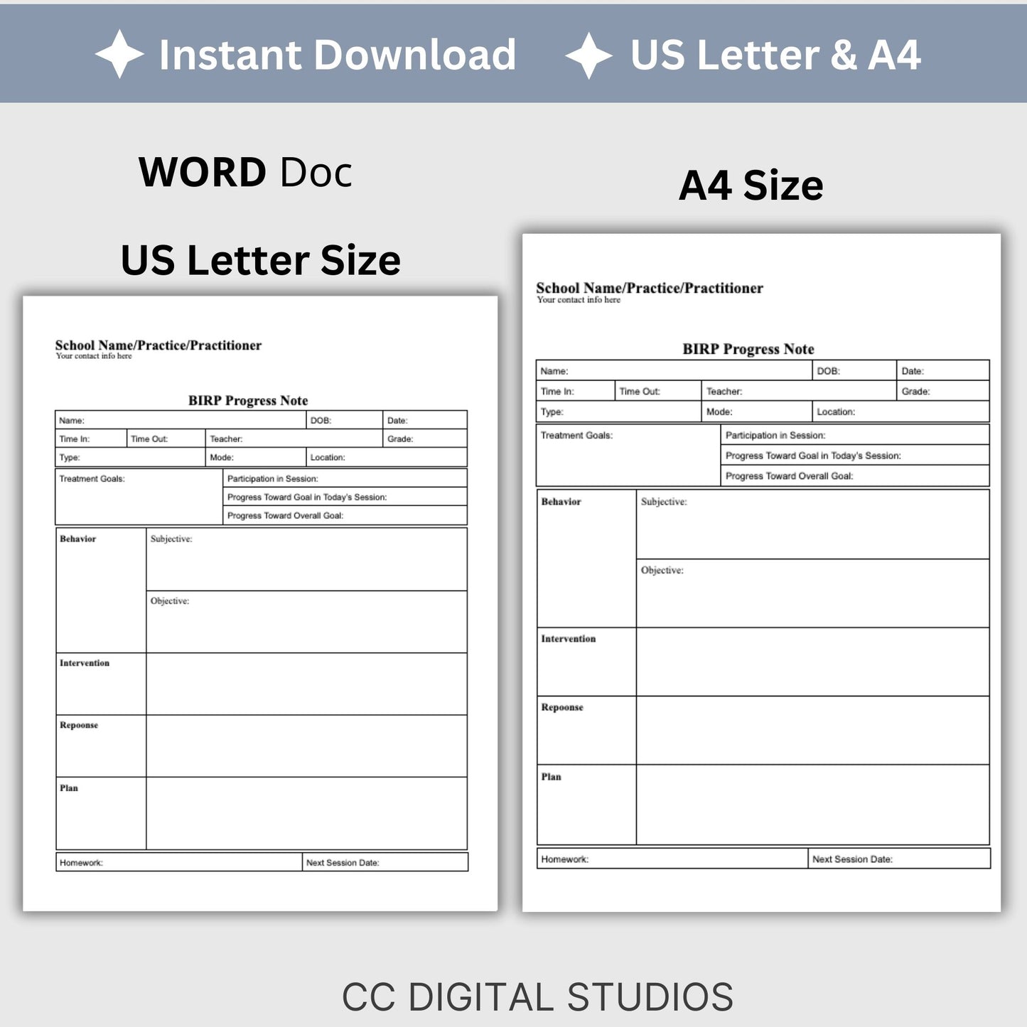 BIRP Progress Note Template designed for school counselors, psychologists, and social workers.BIRP Progress Note for School Counselors, School Psychologist, School Social Work Counseling Tools, Therapy Notes, Therapist Office Forms