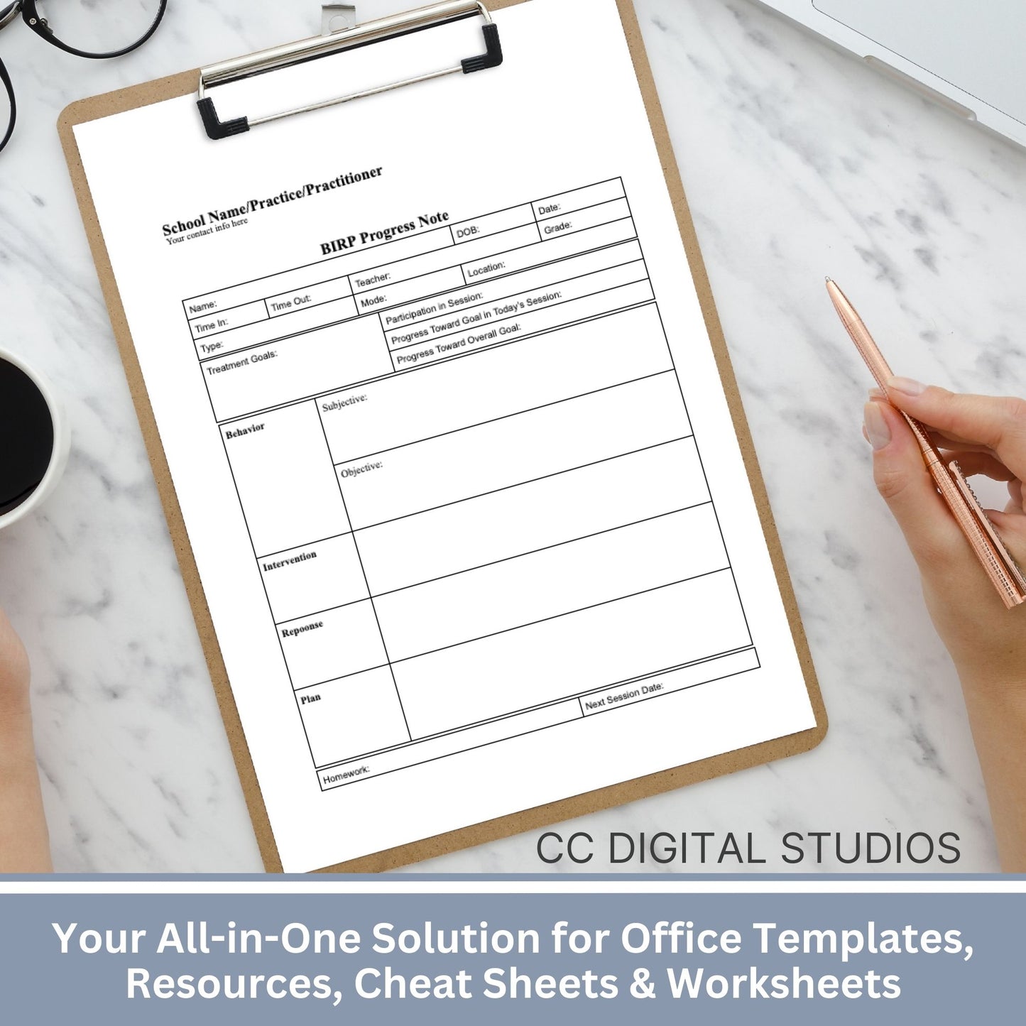 BIRP Progress Note Template designed for school counselors, psychologists, and social workers.BIRP Progress Note for School Counselors, School Psychologist, School Social Work Counseling Tools, Therapy Notes, Therapist Office Forms