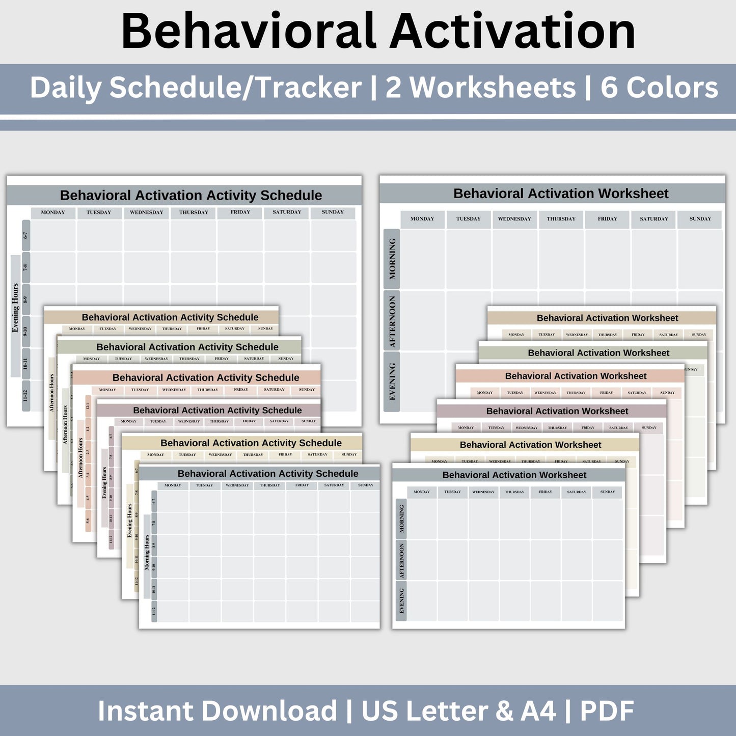 CBT Worksheets for Behavioral Activation a effective therapy resource. These worksheets can be added to your mental health workbook, designed for depression and anxiety relief, provides a structured approach for purposeful daily activities.