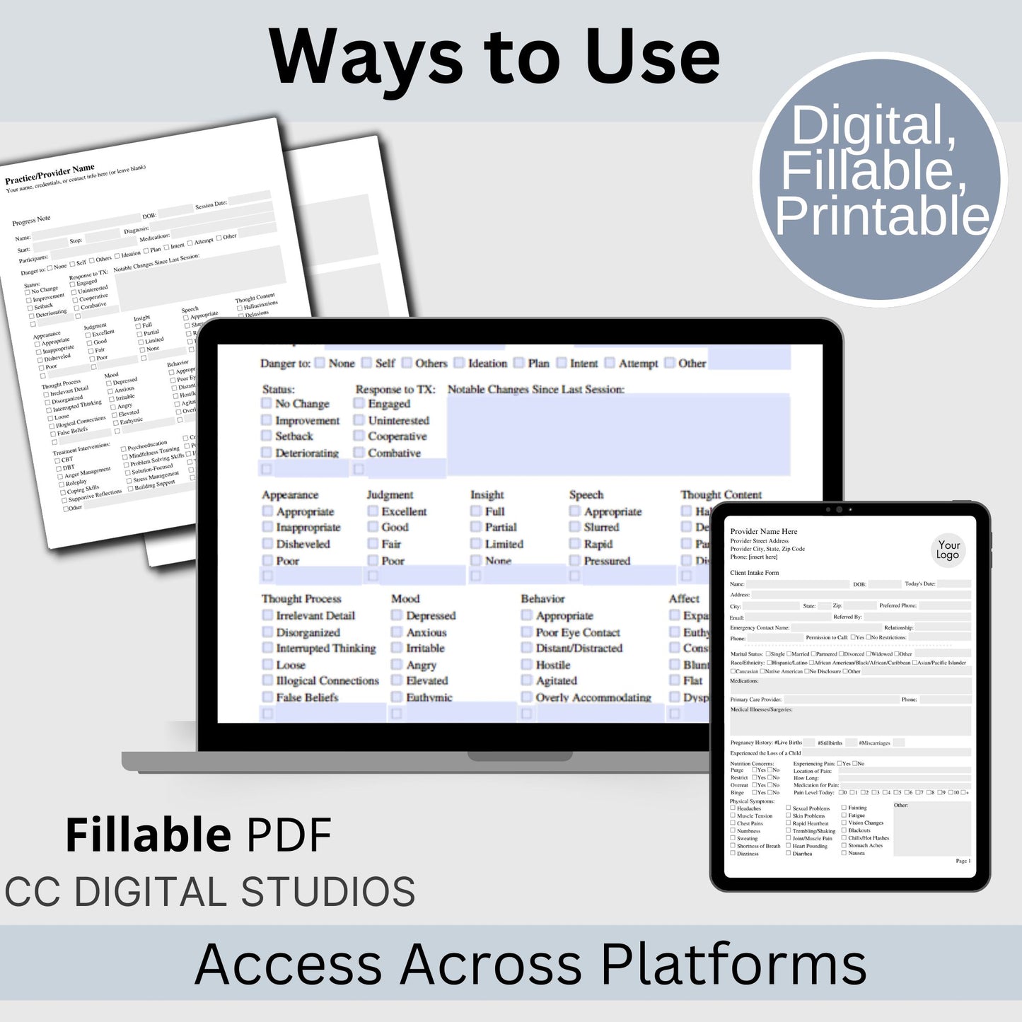 Documentation bundle for mental health professionals. This bundle provides needed therapy tools; client intake template, progress notes, treatment plan and clinical terms cheat sheet. Save 25% with bundle