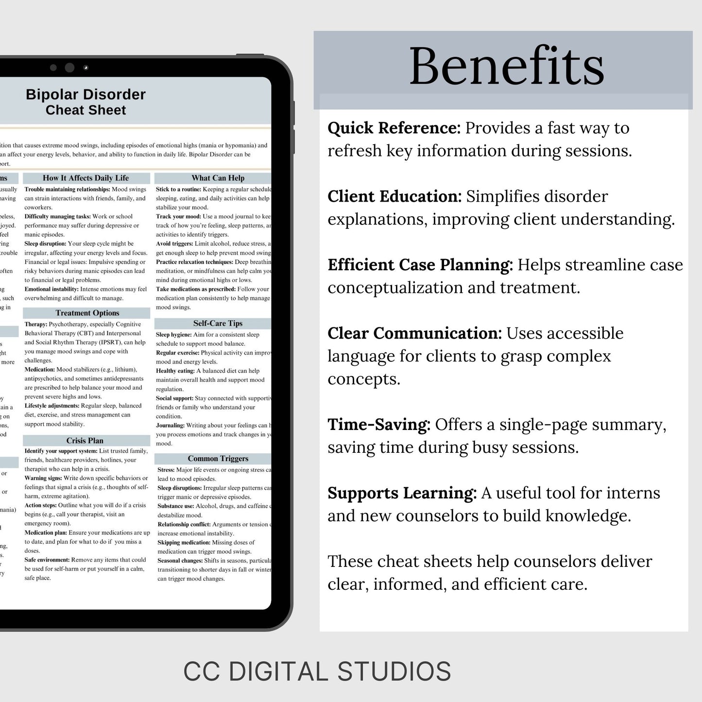 Bipolar Therapy Cheat Sheet: 2 IN 1 Psychoeducation for Client and Cheat Sheet for Counselors