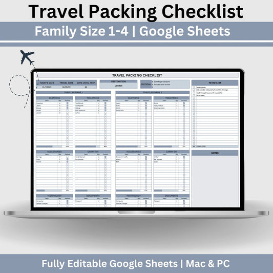 Travel Packing Checklist - Google Sheets