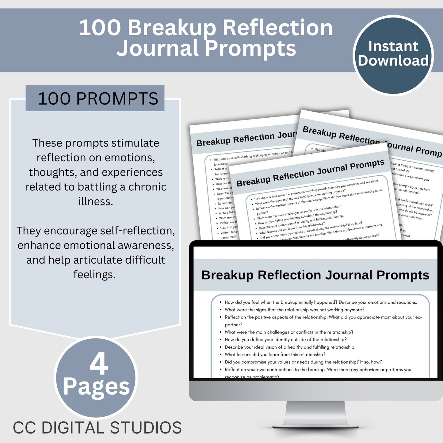 Journal Prompts for Breakup Reflection & Processing, 100 In-Depth Journal Prompts, Healing Journal, Emotion Processing, Self-Love Journal
