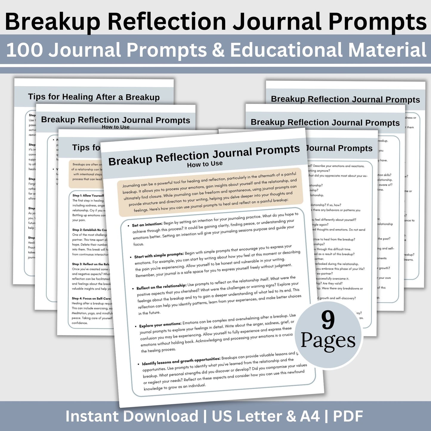 Journal Prompts for Breakup Reflection & Processing, 100 In-Depth Journal Prompts, Healing Journal, Emotion Processing, Self-Love Journal