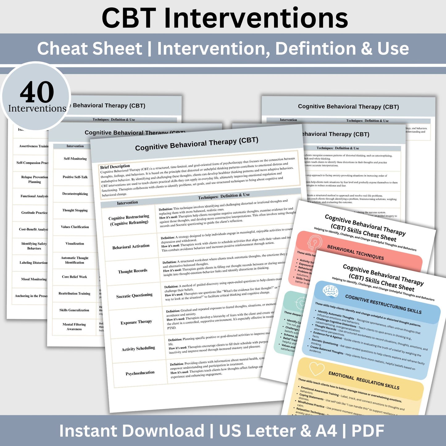 CBT Therapy Interventions List Cheat Sheet