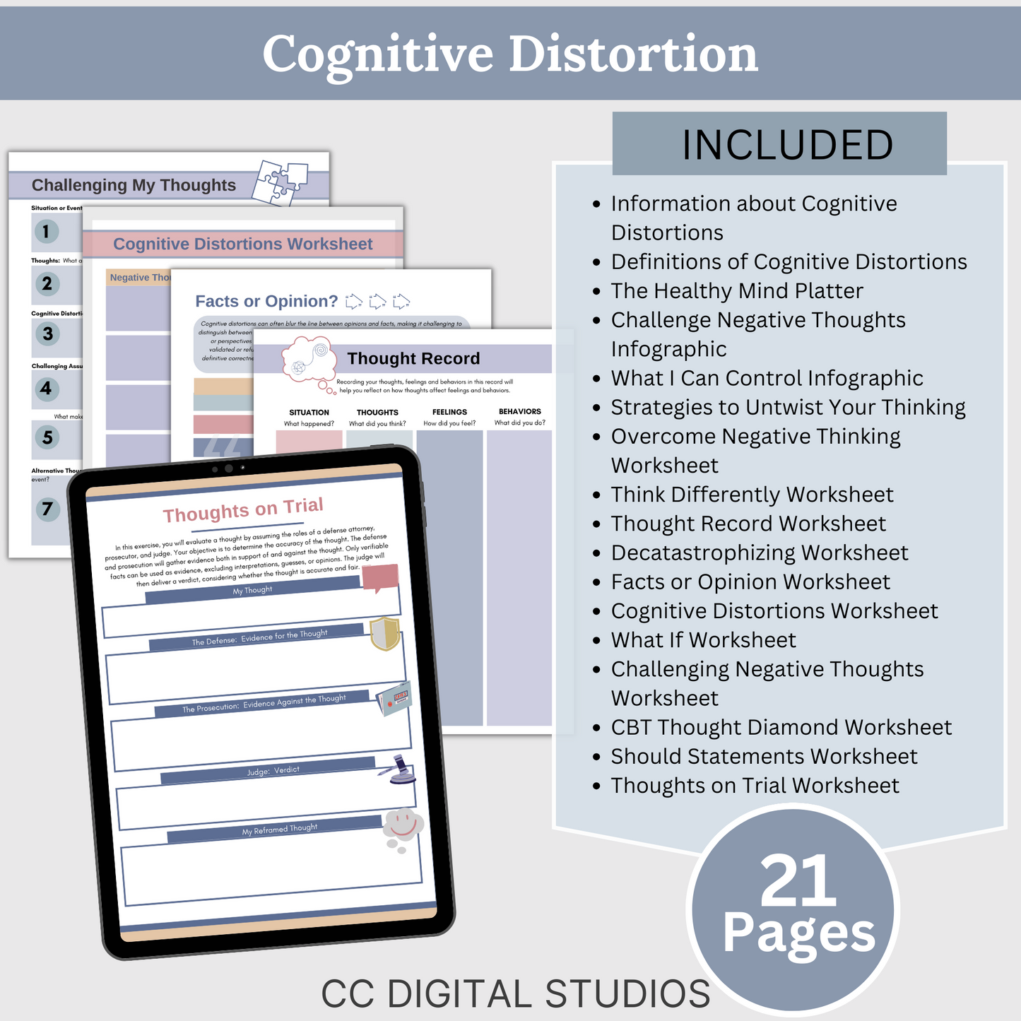 Therapy Bundle CBT worksheets, tailored for individuals, including clinicians, personal users, teachers, and school counselors. This comprehensive compilation provides a plethora of resources to enhance your mental health and overall well-being.