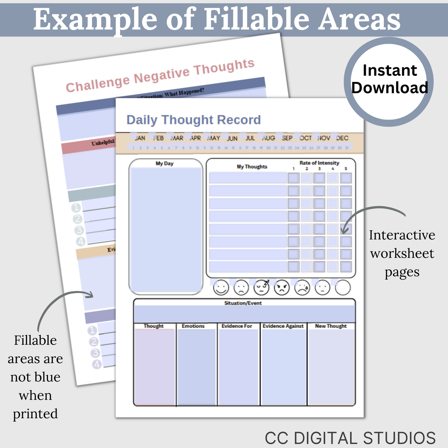 Therapy Bundle CBT worksheets, tailored for individuals, including clinicians, personal users, teachers, and school counselors. This comprehensive compilation provides a plethora of resources to enhance your mental health and overall well-being.