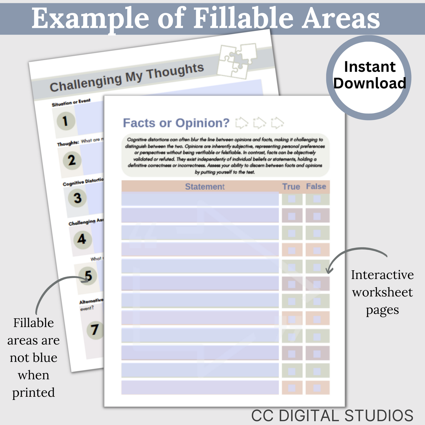 Therapy Bundle CBT worksheets, tailored for individuals, including clinicians, personal users, teachers, and school counselors. This comprehensive compilation provides a plethora of resources to enhance your mental health and overall well-being.