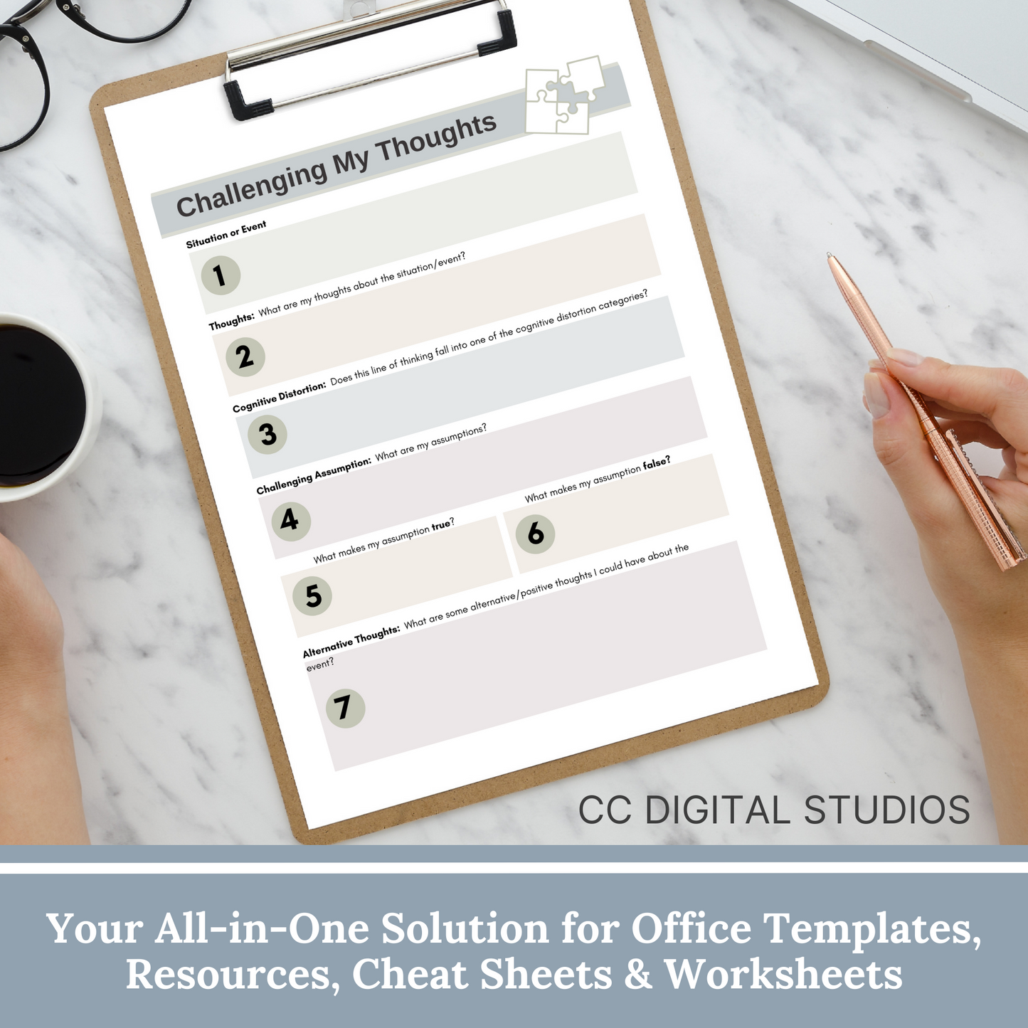 Therapy Bundle CBT worksheets, tailored for individuals, including clinicians, personal users, teachers, and school counselors. This comprehensive compilation provides a plethora of resources to enhance your mental health and overall well-being.
