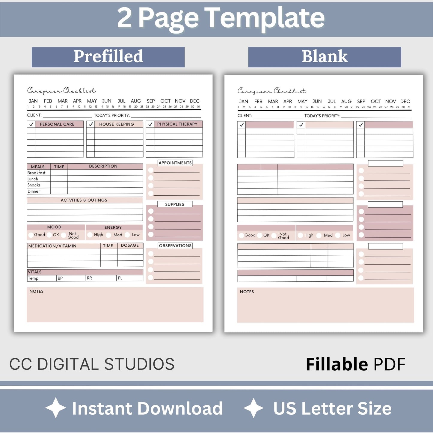 Caregiver Home Care Visit Checklist - Fillable PDF