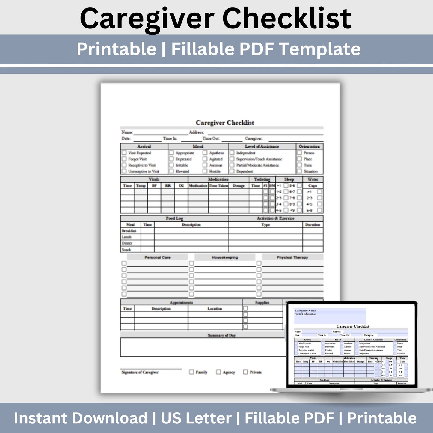 Caregiver Checklist - Fillable PDF
