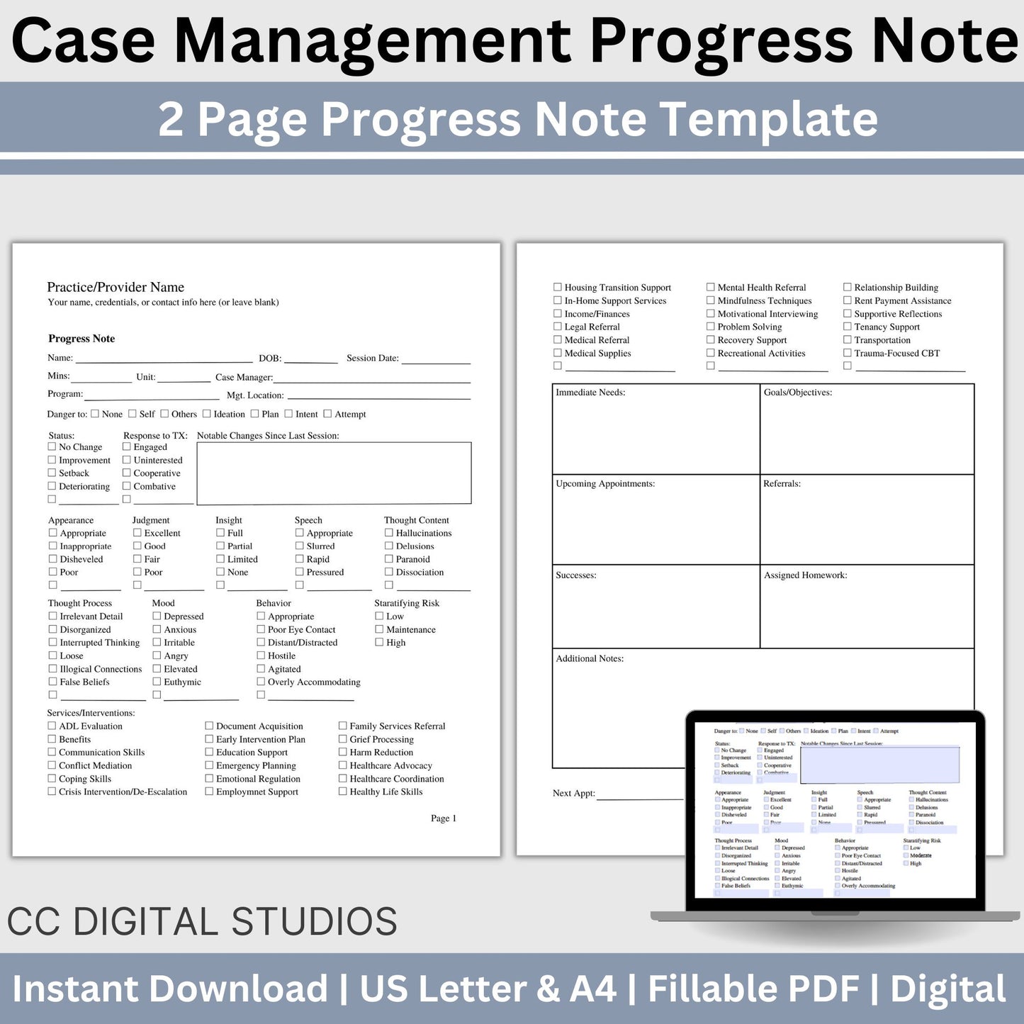 SAVE 25% with our Case Manager Bundle! 3 styles of case management progress notes, case management desktop reference cheat sheet of words and phrases, needs assessment with free Maslows Hierarchy of Needs Poster and care plan template.