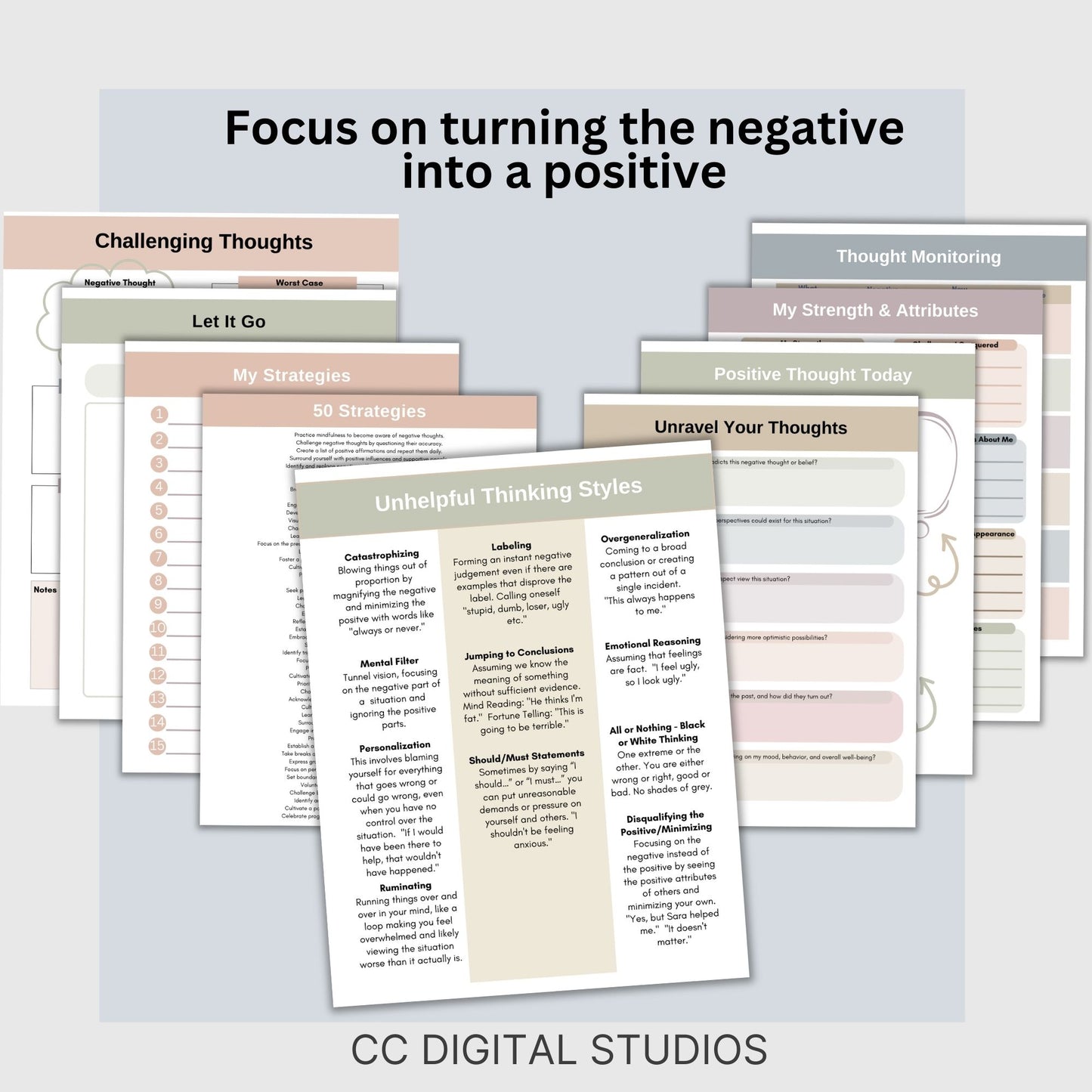 CBT Therapy Worksheets – a comprehensive tool for turning negative thoughts into positive thoughts. This mental health workbook merges psychotherapy and cognitive behavior techniques, addressing cognitive distortions.