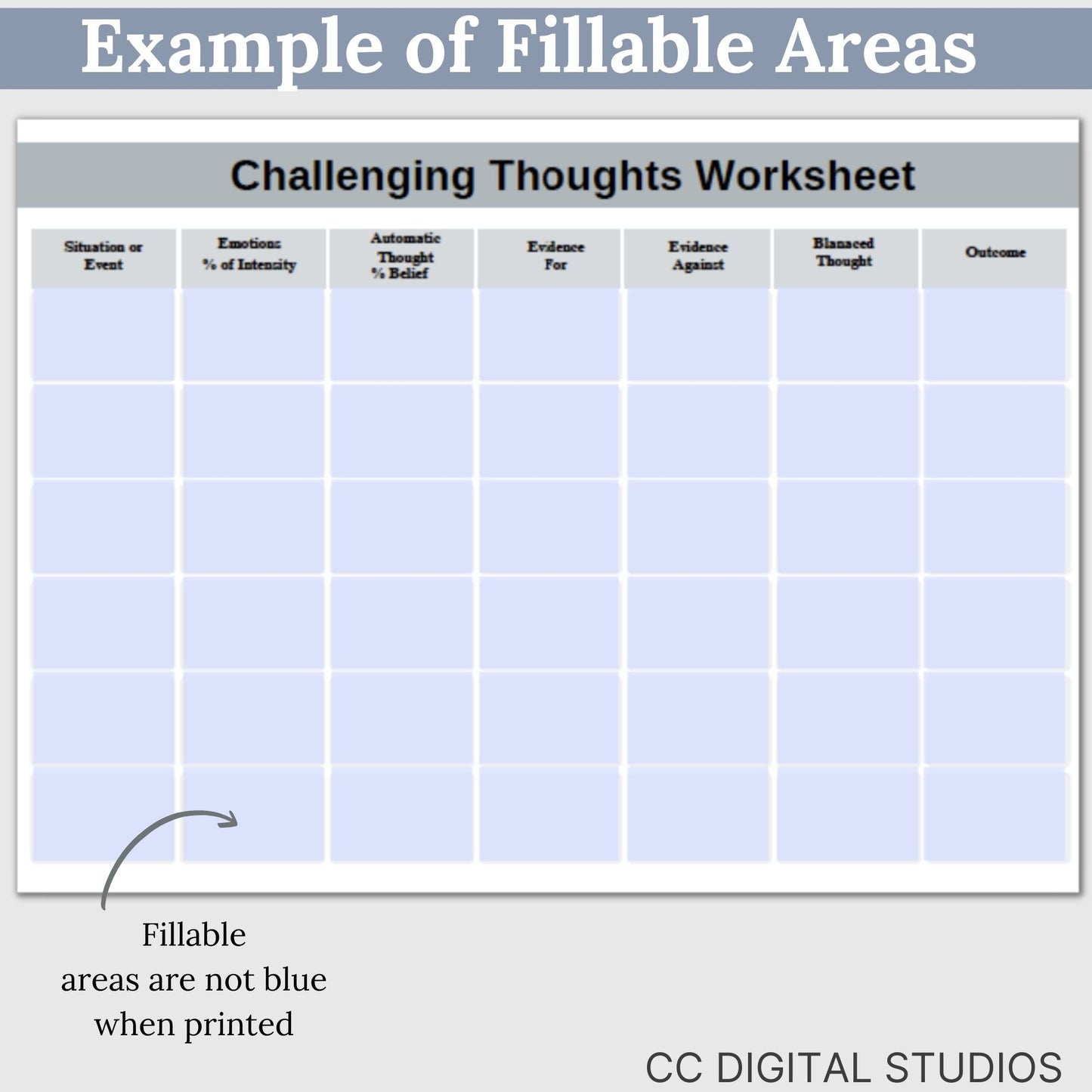 CBT Therapy Worksheets – a therapy tool for tackling negative thoughts. This mental health CBT worksheet merges psychotherapy and cognitive behavior techniques, addressing cognitive distortions and negative thought patterns.