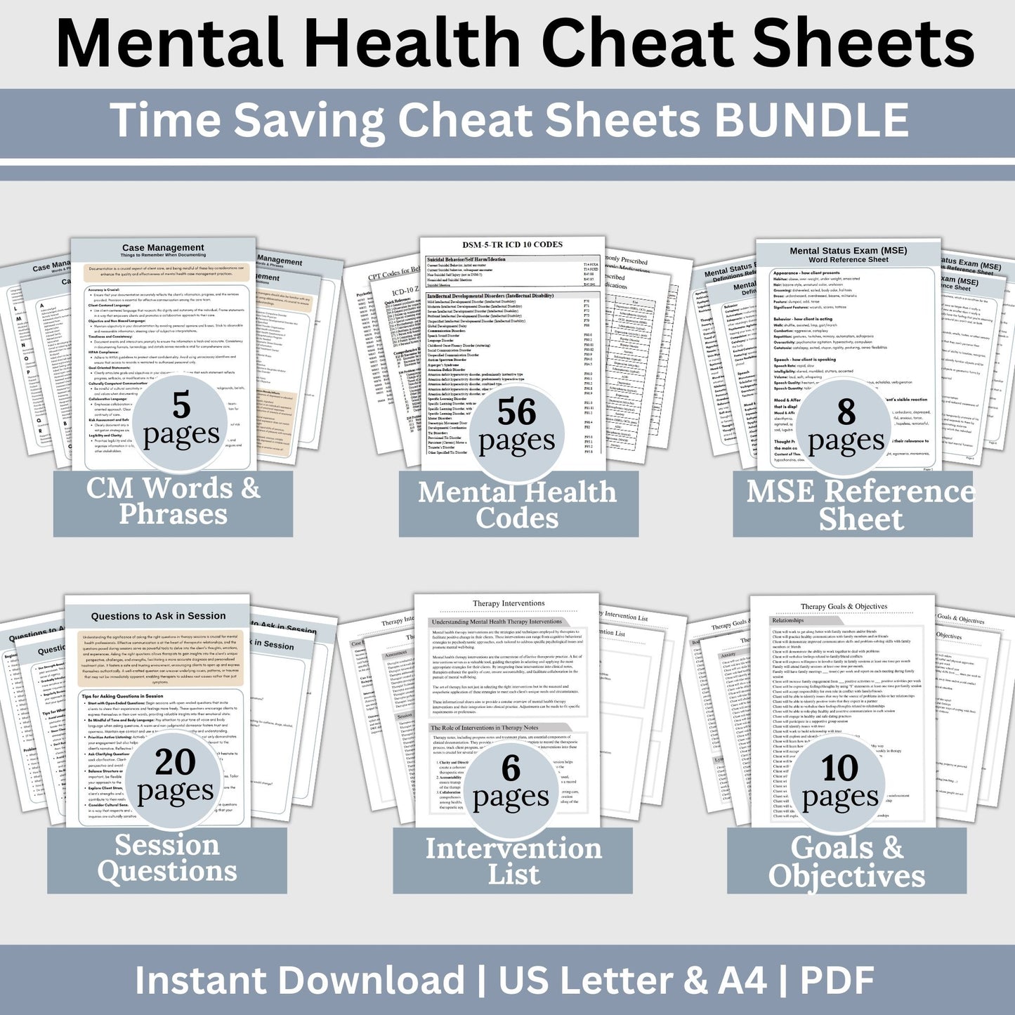 SAVE 20% with our mental health therapy cheat sheets bundle! Shops best seller therapy tools to help you feel prepared for your sessions. Have the tools in place to make your documentation easier!