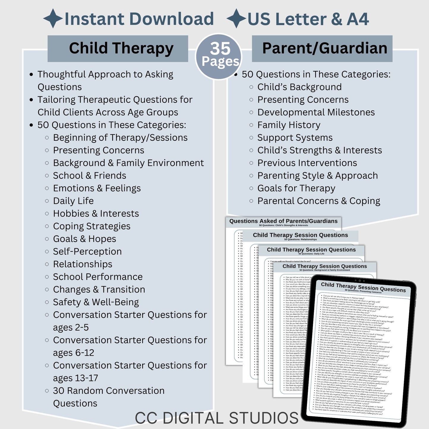 1,430 Child Therapy Questions. Therapy cheat sheets – resource for your counseling office, school psychology, or social work practice. Child therapy tools