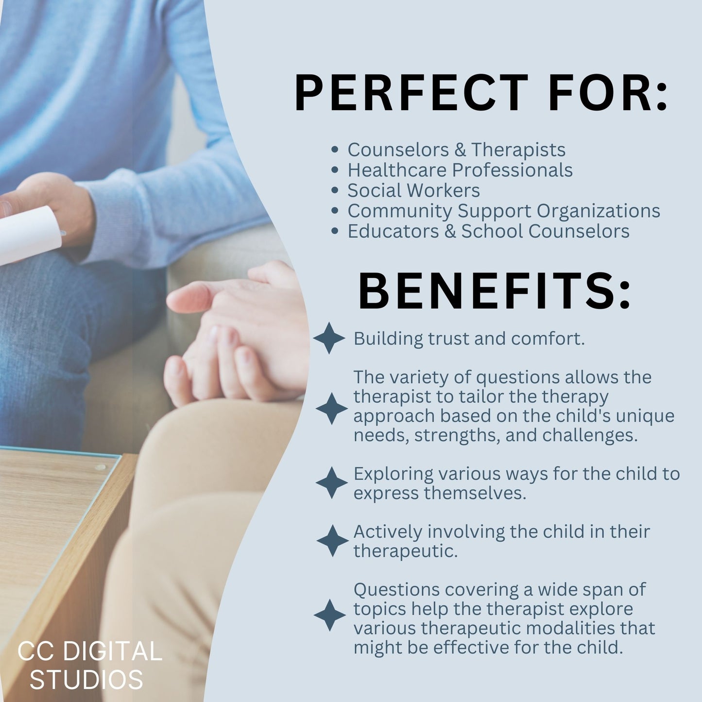 1,430 Child Therapy Questions. Therapy cheat sheets – resource for your counseling office, school psychology, or social work practice. Child therapy tools