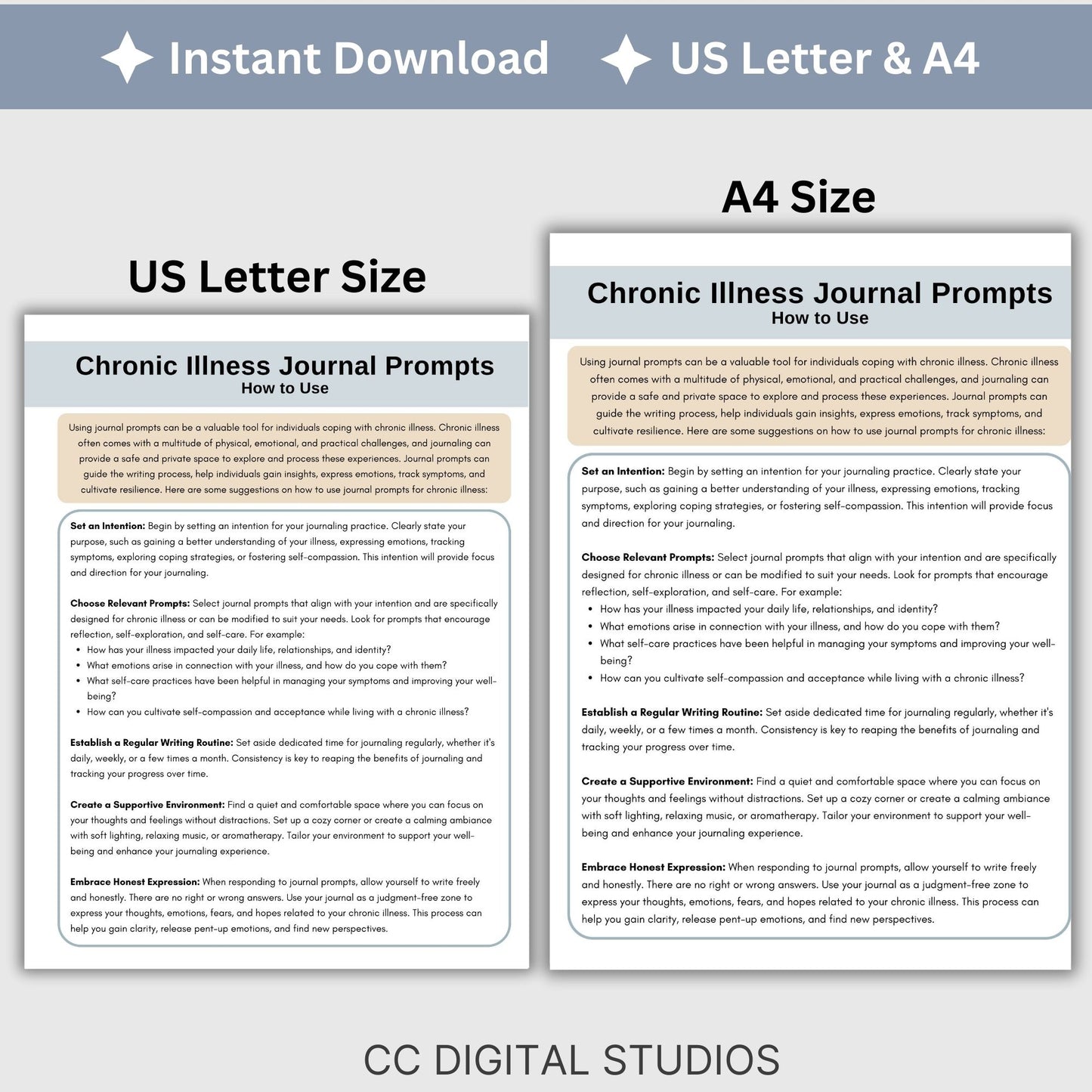 Journal Prompts for Chronic Illness, 100 In-Depth Journal Prompts for Processing Chronic Illness, Mental Health Journal, Emotion Processing. Each prompt has been crafted to provide a safe and supportive space for introspection and self-exploration.