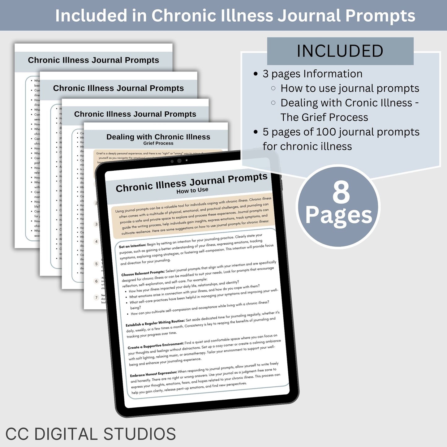 Journal Prompts for Chronic Illness, 100 In-Depth Journal Prompts for Processing Chronic Illness, Mental Health Journal, Emotion Processing. Each prompt has been crafted to provide a safe and supportive space for introspection and self-exploration.