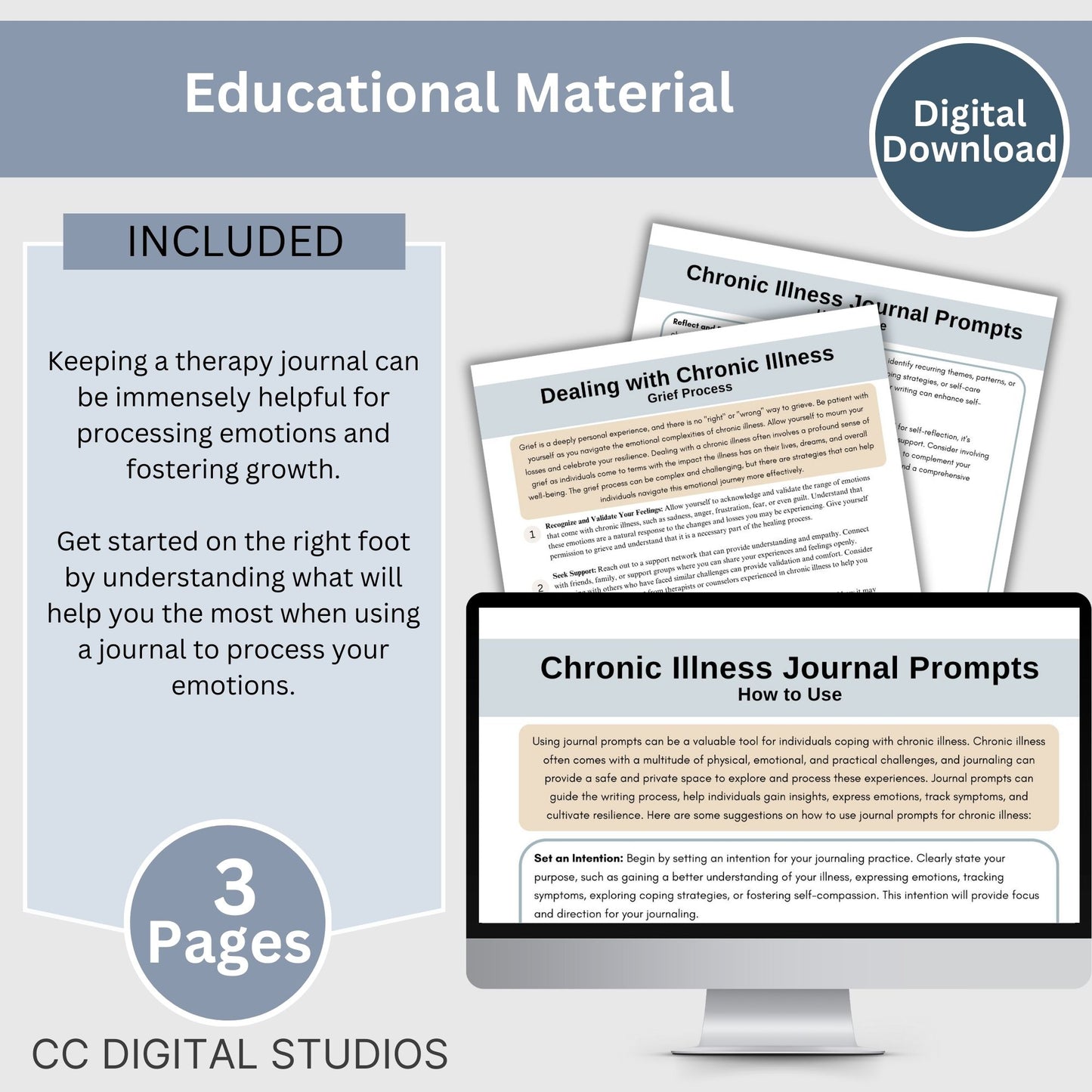 Journal Prompts for Chronic Illness, 100 In-Depth Journal Prompts for Processing Chronic Illness, Mental Health Journal, Emotion Processing. Each prompt has been crafted to provide a safe and supportive space for introspection and self-exploration.
