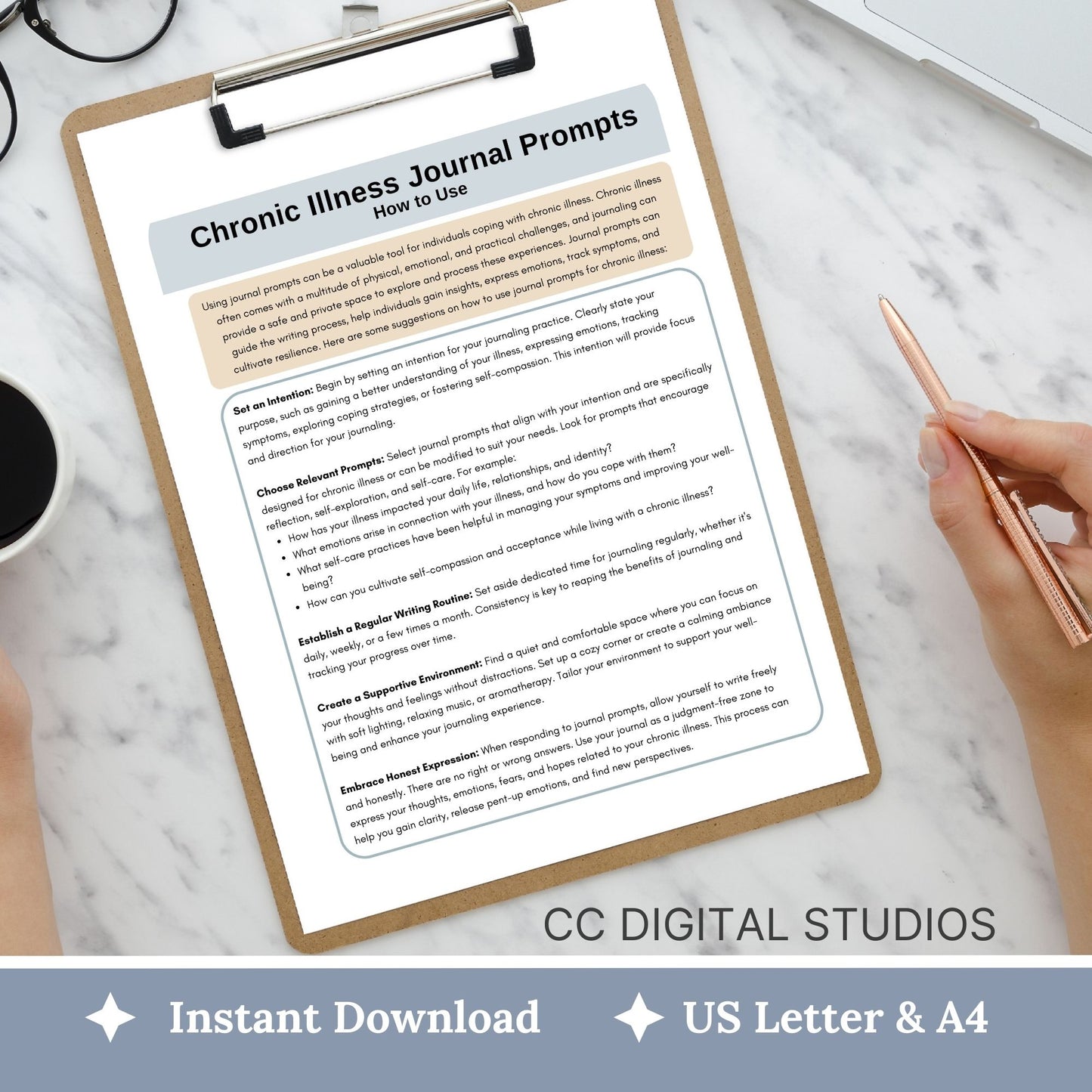 Journal Prompts for Chronic Illness, 100 In-Depth Journal Prompts for Processing Chronic Illness, Mental Health Journal, Emotion Processing. Each prompt has been crafted to provide a safe and supportive space for introspection and self-exploration.