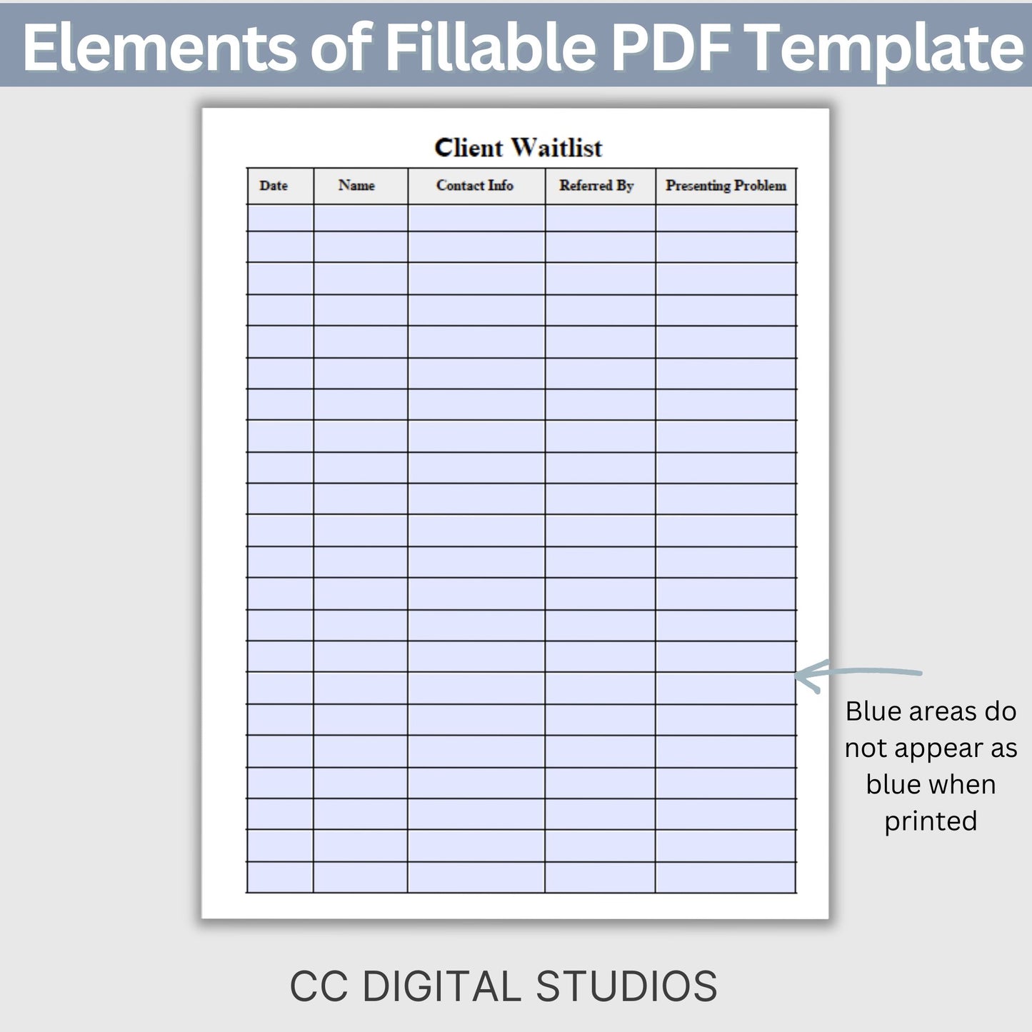 For therapists office and counselors to track their new client intakes and use as a waitlist. Printable and Fillable forms come in portrait and landscape. Perfect to keep your private practice organized.
