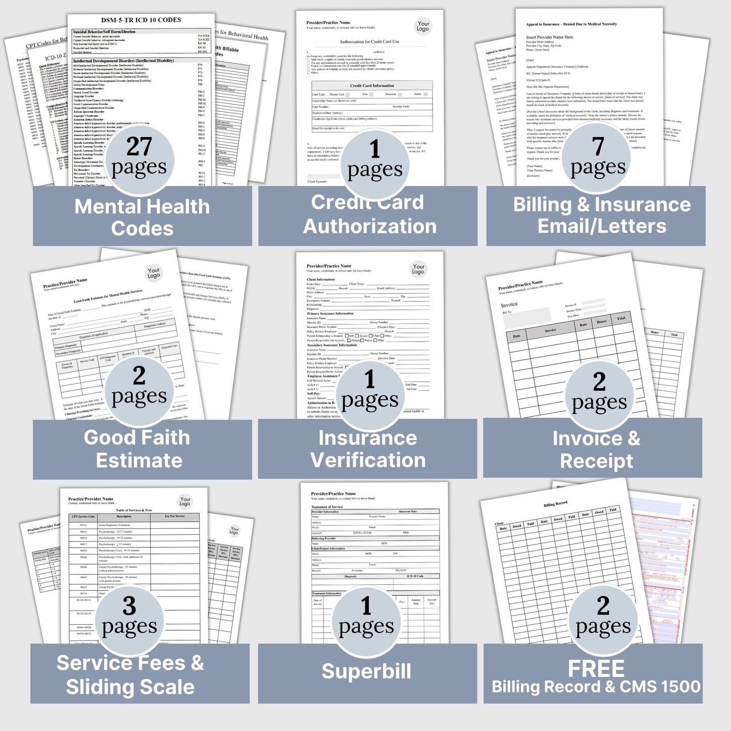 SAVE 35% when you buy our clinical billing bundle! Set your private practice up for success with billing/invoicing and insurance tools. Professional private practice fillable PDF forms for your therapist office.