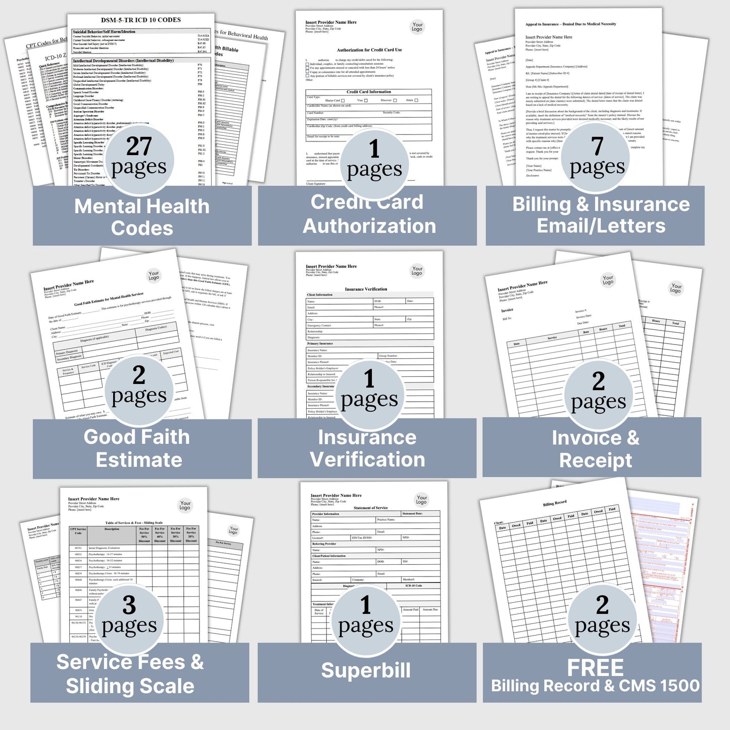 SAVE 35% when you buy our clinical billing bundle for client billing! Set your private practice up for success with billing/invoicing and insurance tools. Professional therapist office billing forms with easy to use WORD Doc templates.
