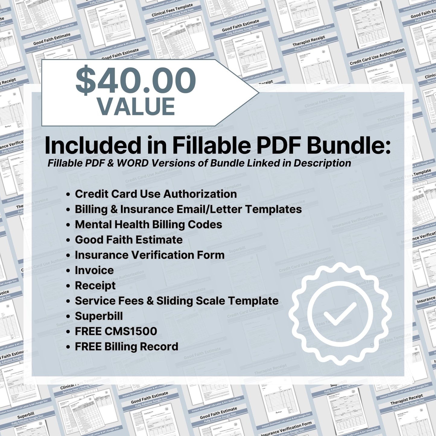 SAVE 35% when you buy our clinical billing bundle for client billing! Set your private practice up for success with billing/invoicing and insurance tools. Professional therapist office billing forms with easy to use Google Doc templates.