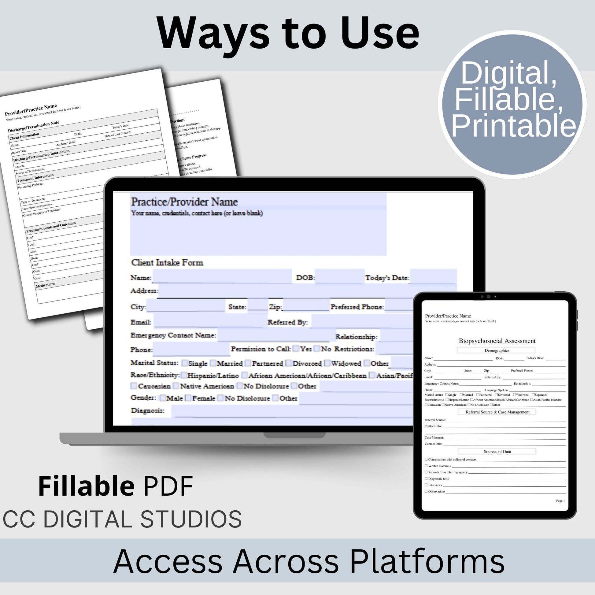 Clinician Documentation Bundle, SAVE 25%, Progress Notes, Client Intake, Treatment Plans, Biopsychosocial Assessment, FREE Discharge Note