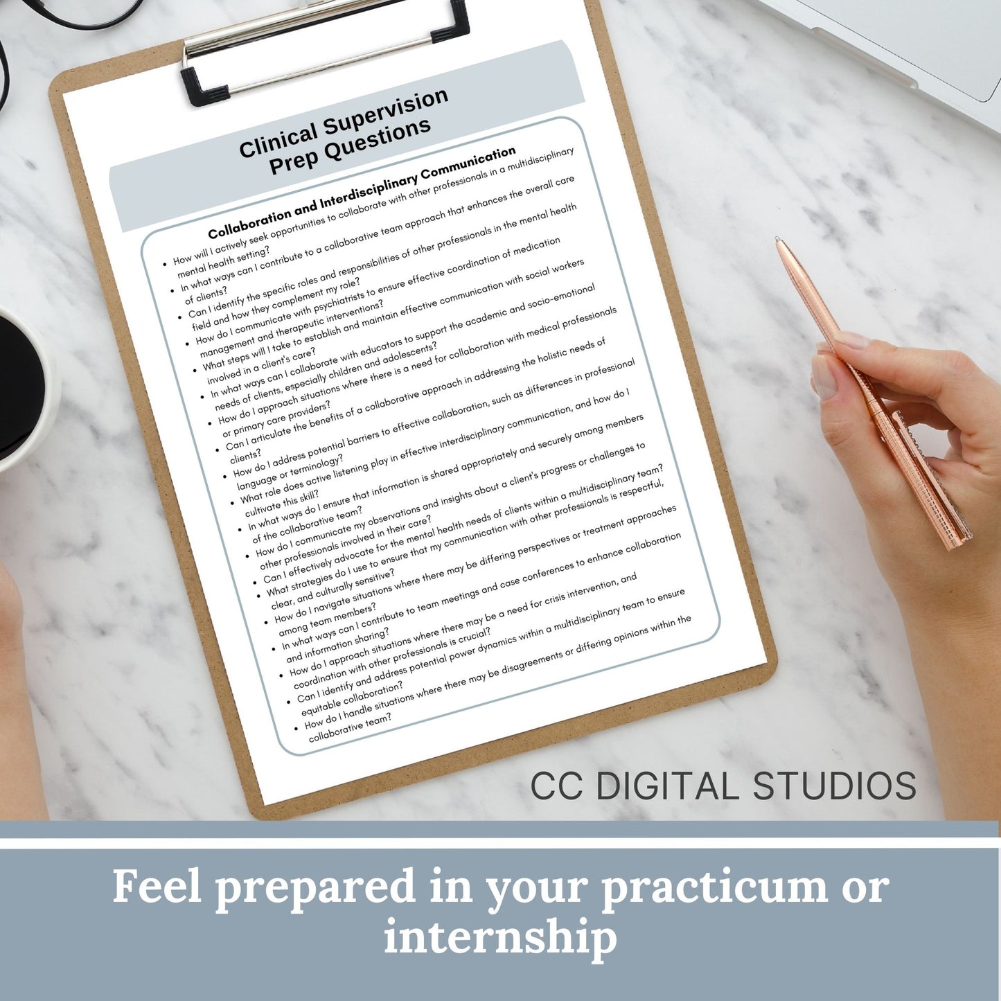 Elevate your counseling practicum or internship experience with our toolkit featuring Google Doc hours logs, supervision forms, supervision notes therapy templates. 280 self-reflections questions to ensure internship preparedness