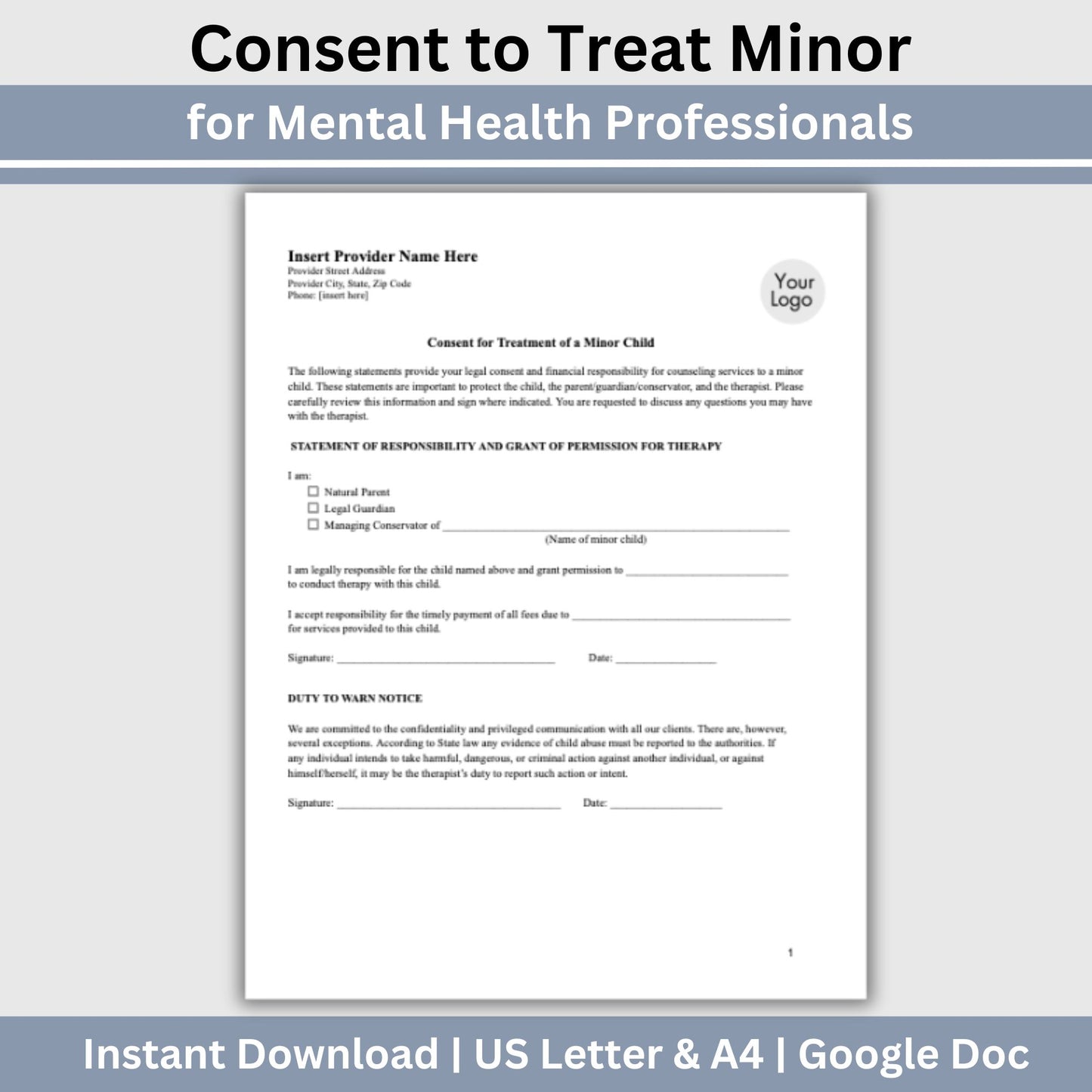 Consent to Treat Minor: Mental Health Form