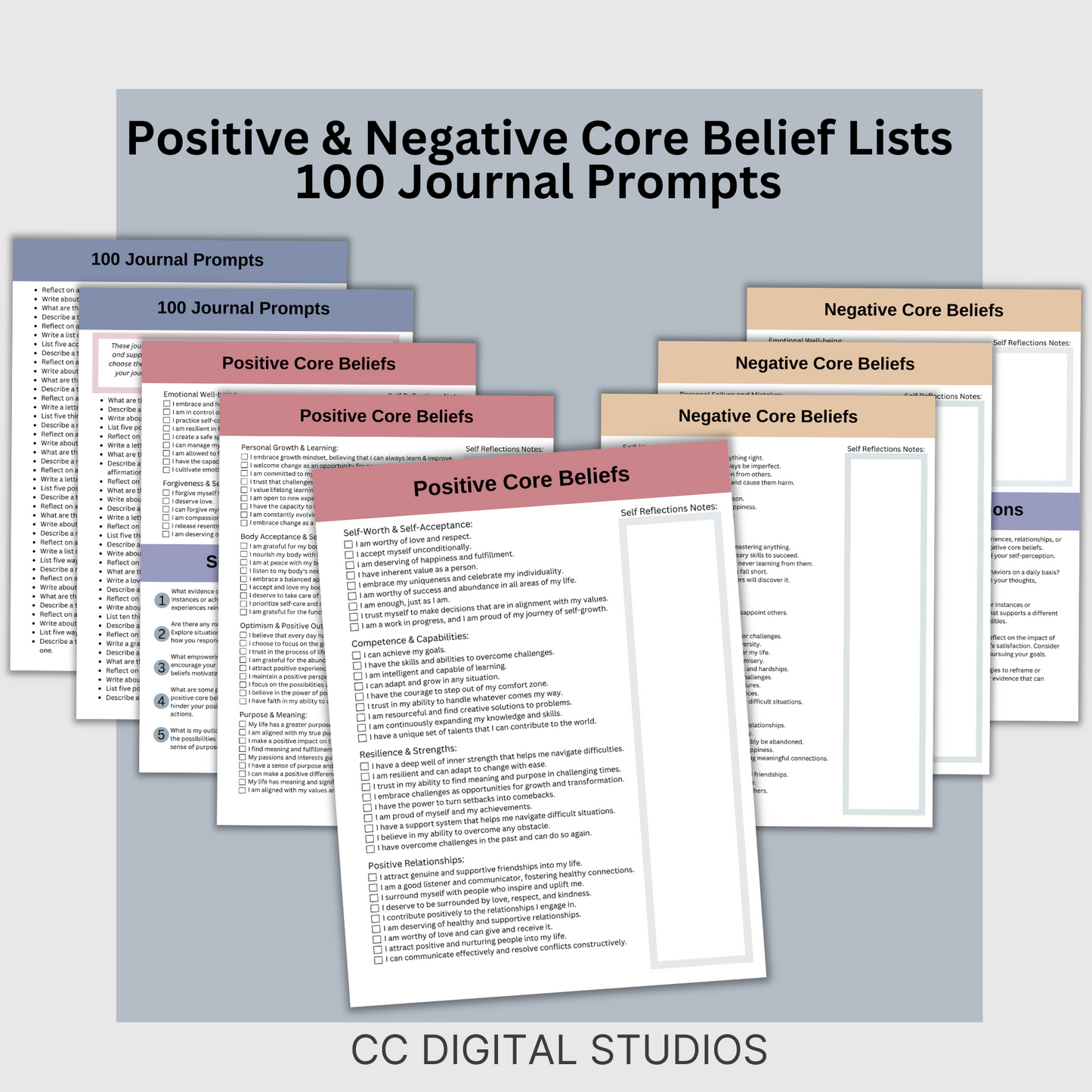 Our Core Values & Beliefs CBT worksheets can help you learn to control your emotions through positive thoughts. They are made to guide you in discovering what's really important to you, understanding your thoughts, and getting to know the real you.