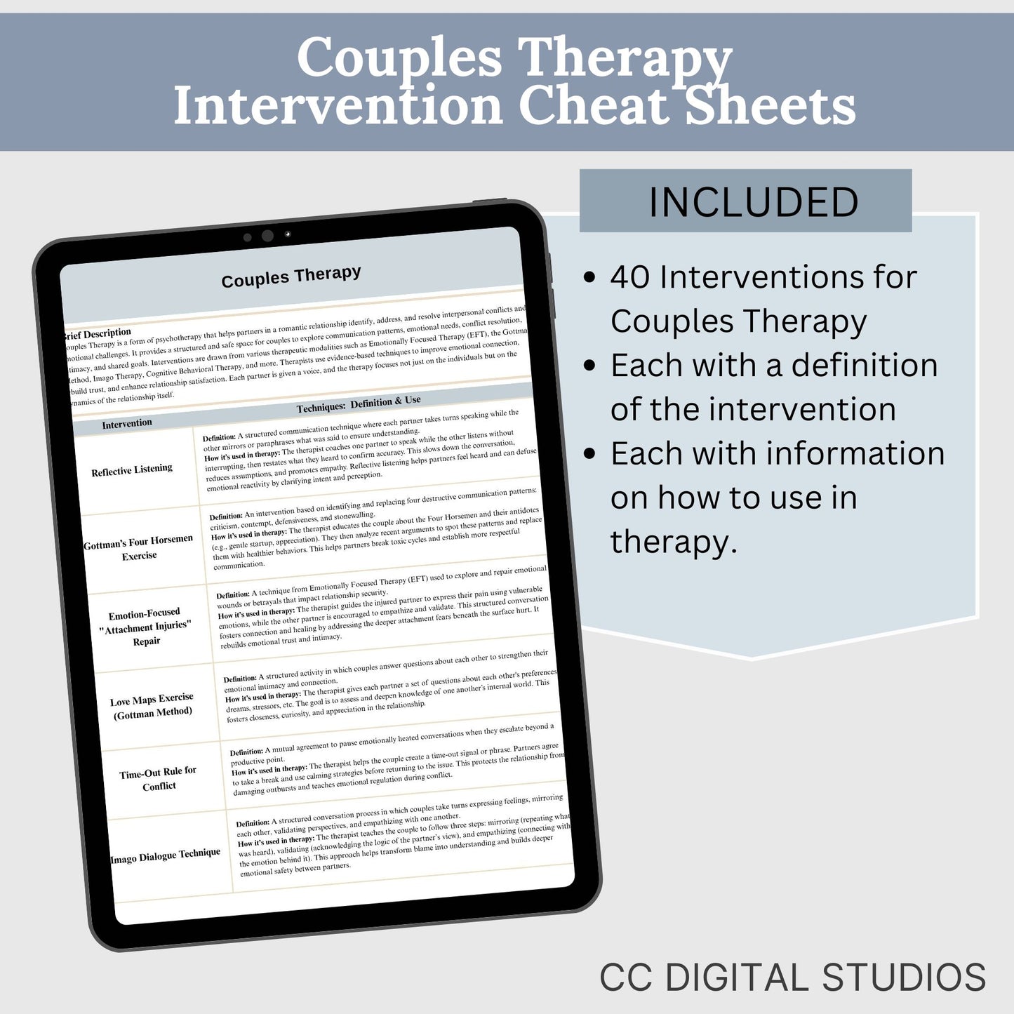 Couples Therapy Intervention Cheat Sheet